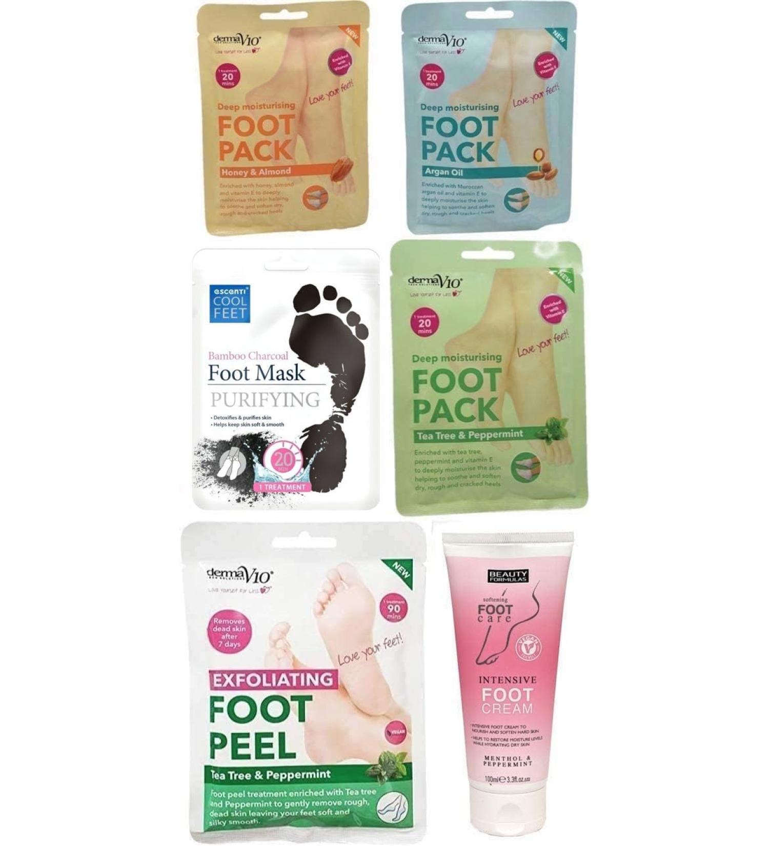 Derma V10 Foot Pack Mask (6 Pack) Deep Moisturising (Charcoal) Unscented