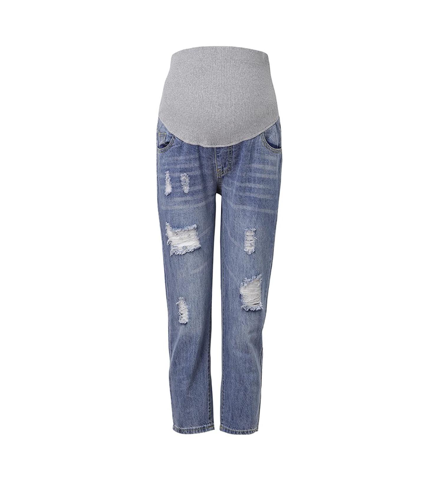 Spritumn-Home Maternity Jeans for Women UK | Solid Blue Skinny Fit Ripped Jeans | Over The Bump Vintage Stretch Denim Leggings | 4XL - Buy Online on SooperMarket.com