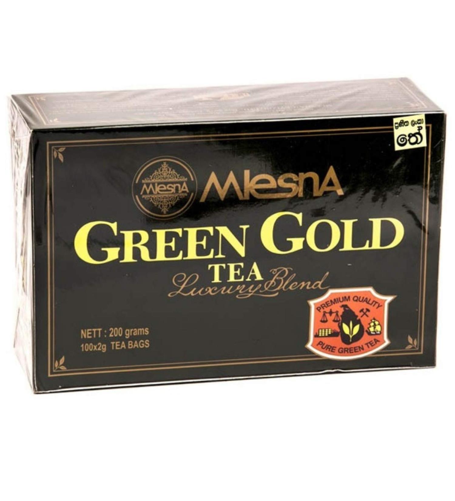 Mlesna Gold Green Tea 100 Tea Bags - Luxury Blend Pure Finest Ceylon Sri Lanka Green Tea