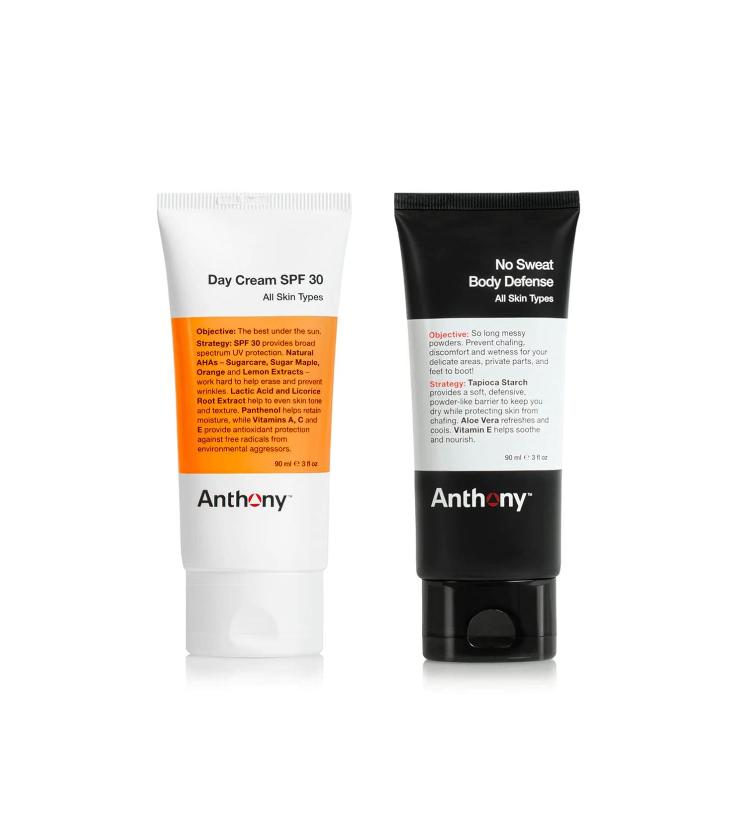 Anthony Sun Essentials Duo: SPF 30 Men's Face Moisturizer & No Sweat Body Defense Deodorant - Buy Online on SooperMarket.com