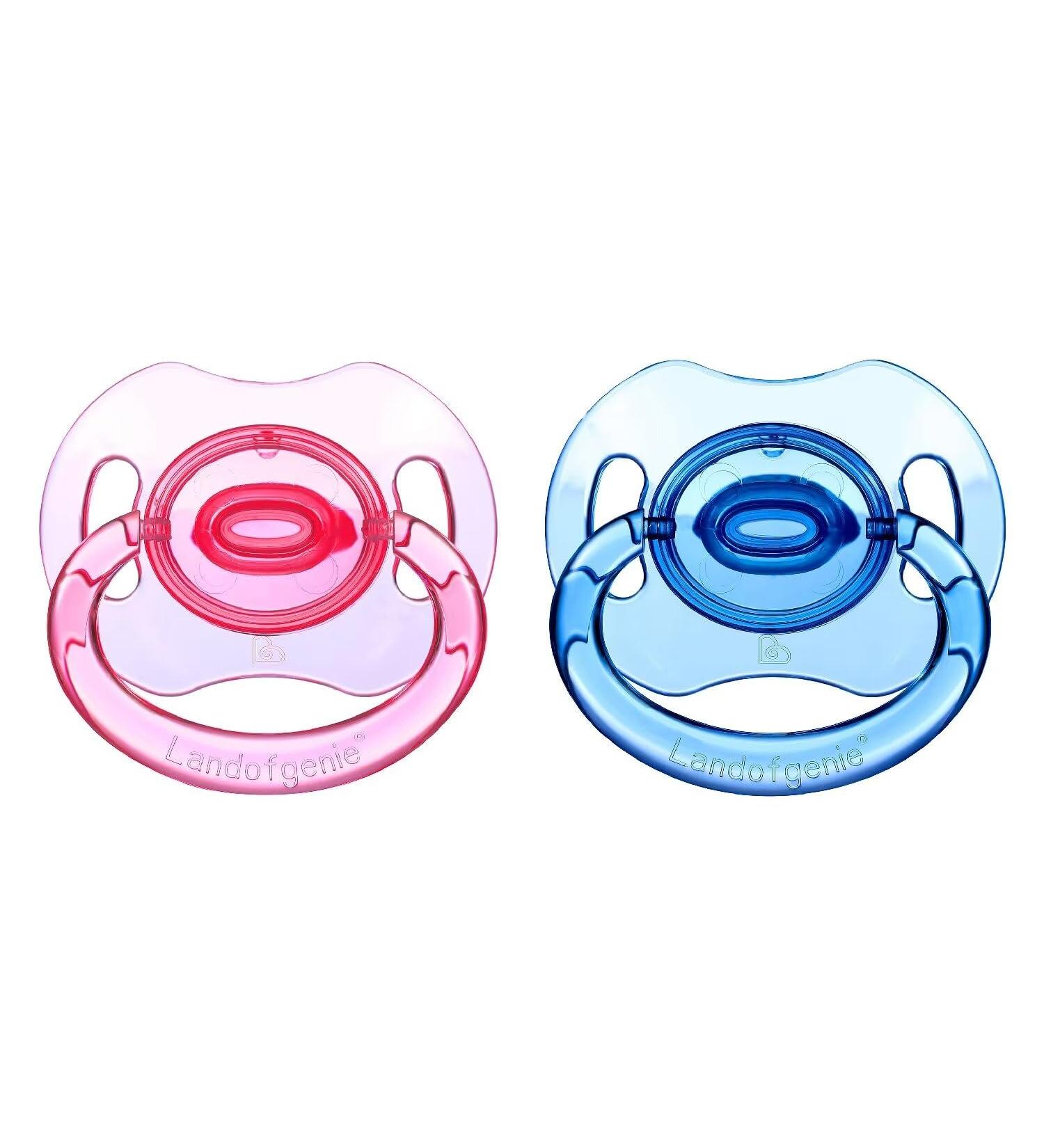 Landofgenie Adult Size Pacifier - Large Shield Gloss Transparent Design - 2 Pack (Blue & Pink) - International Shipping Available - Buy Online on SooperMarket.com