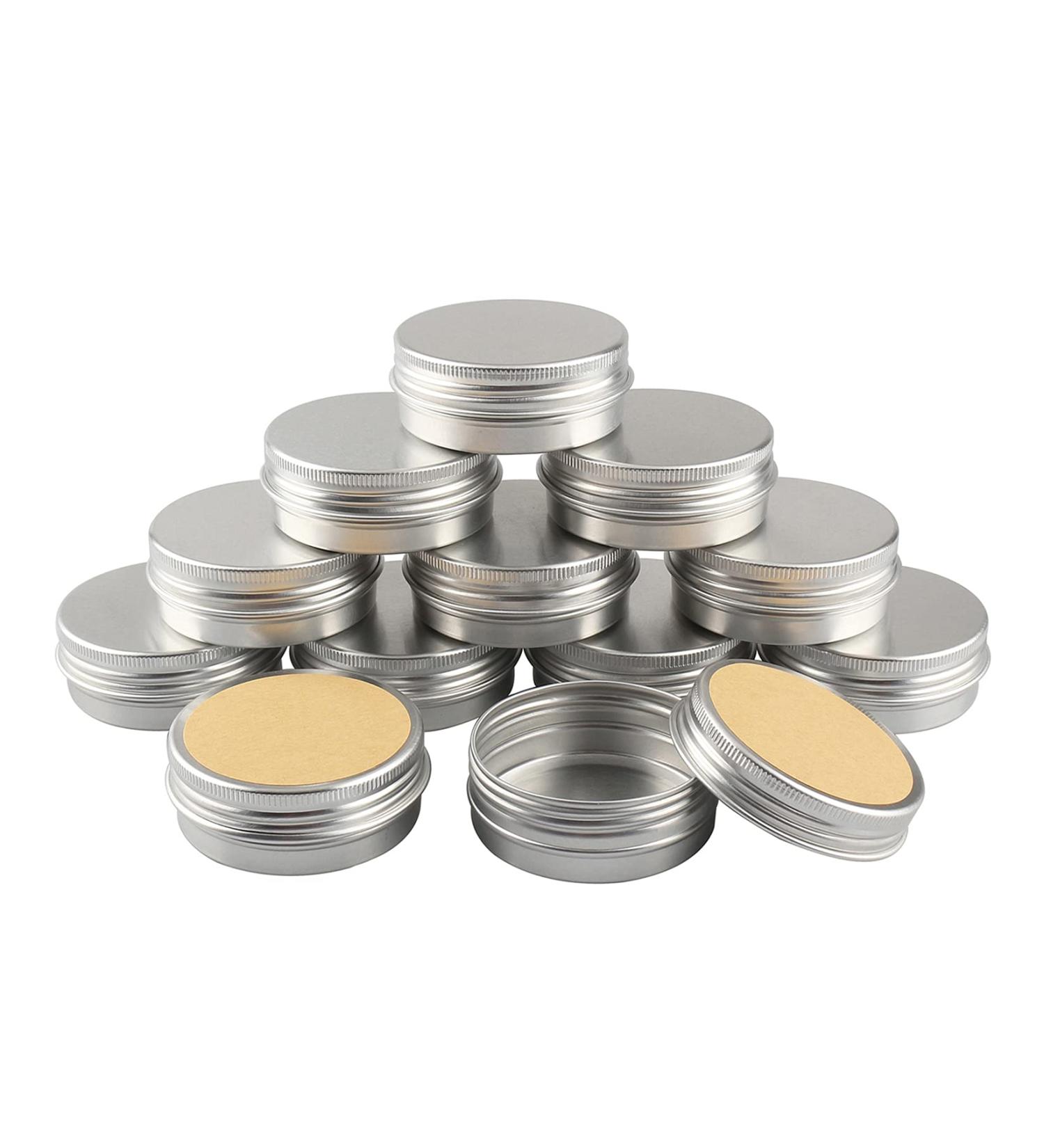 12 Pack of 40ml Silver Aluminum Screw Cap Cream Cans - Empty Round Cosmetic Containers with Stickers - Ideal for International Shipping - Buy Online on SooperMarket.com