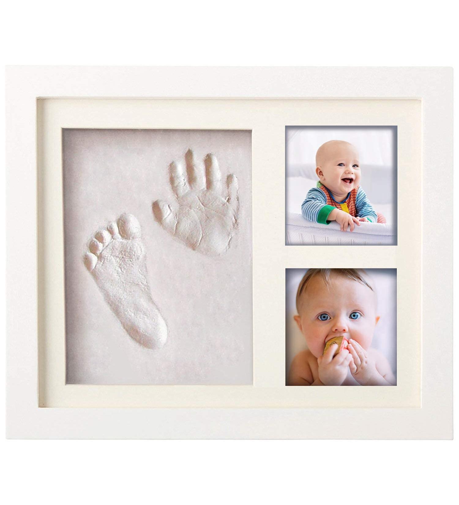Pookie Boo Premium Baby Hand and Footprint Set - Real Wood Frame & Placeholder for 2 Baby Photos | Perfect Gift for Toddlers Mothers & Fathers - Buy Online on SooperMarket.com