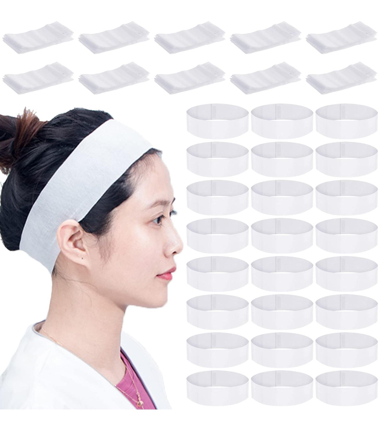 Merkaunis 200 Piece Disposable Spa Facial Headbands | Elastic Makeup Headband for Women | Adjustable Stretch Non-Woven Hair Band - Buy Online on SooperMarket.com