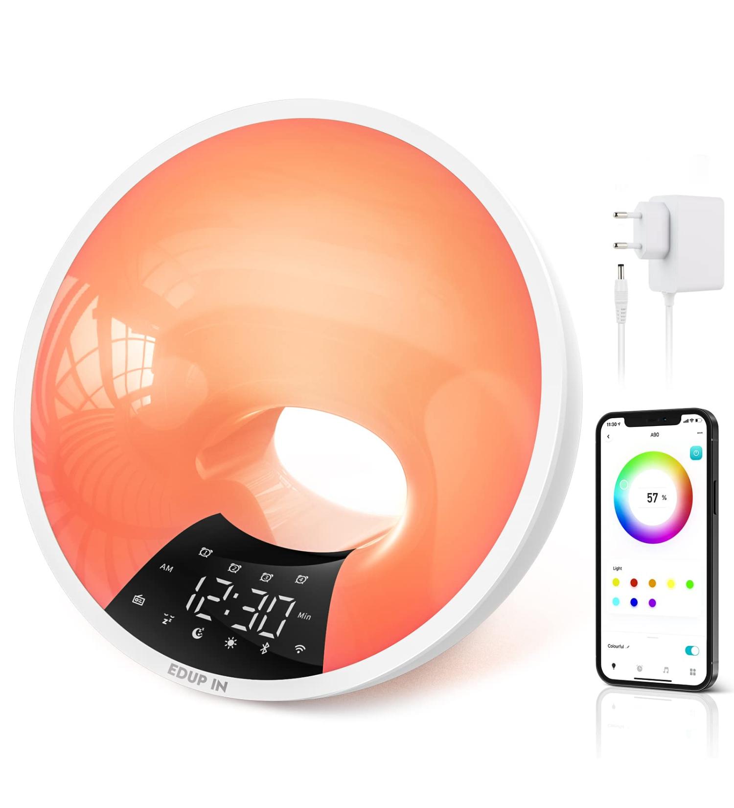 Buy Edup Lichtwecker Wake Up Light - Sunrise Simulation Bluetooth Speaker App Control 4 Alarms 16M Colors 7 Natural Sounds - Dimmable Night Light & USB Radio Adapter - Buy Online on SooperMarket.com