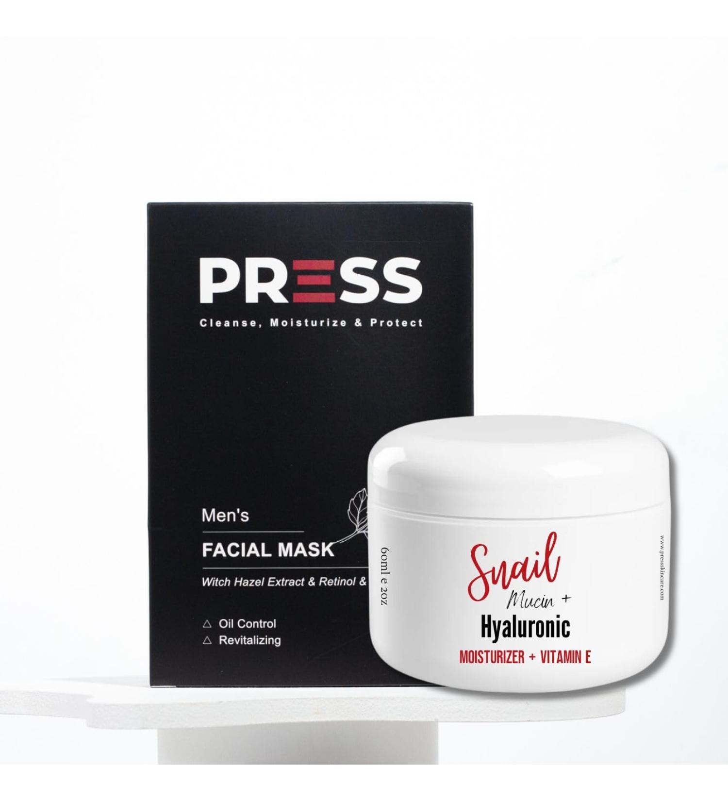 PRESS SKINCARE Snail Mucin Hyaluronic Moisturizer & Vitamin E | Hydrating Cream & Facial Sheet Mask for Brightening Anti-Aging & Pore Cleansing - Buy Online on SooperMarket.com