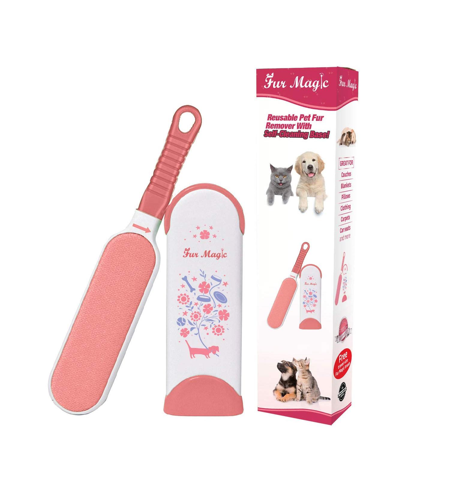 Fur Magic Pet Hair Remover Lint Brush - Self-Cleaning Base - Double-Sided Brush for Dog and Cat - Pink Limited Edition - Buy Online on SooperMarket.com