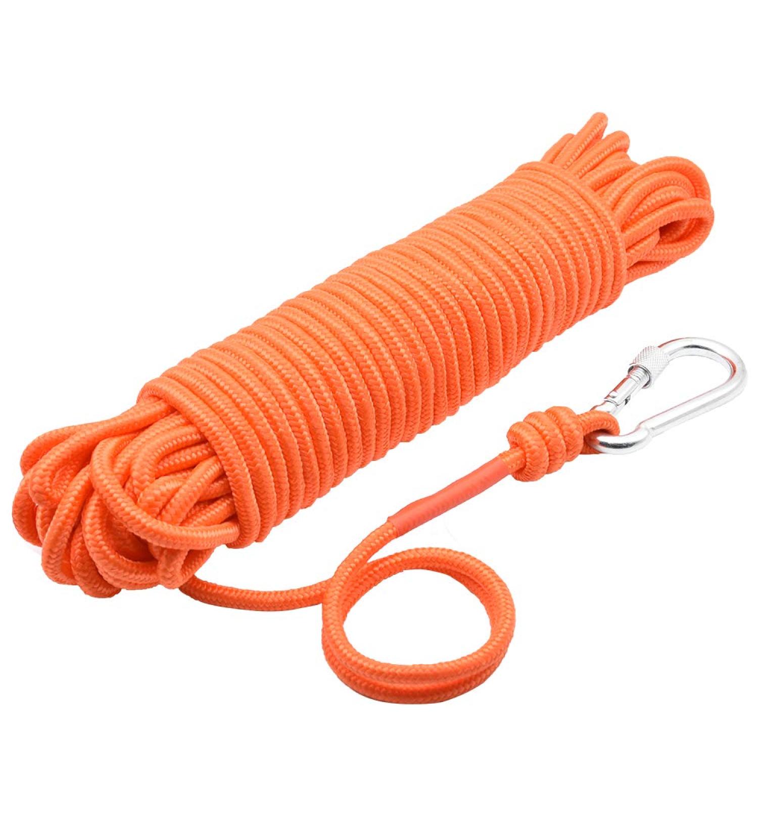 Magnet Fishing Rope with Hooks | Orange Nylon High Strength Cord | 65 Ft, 6mm Diameter - Buy Online on SooperMarket.com