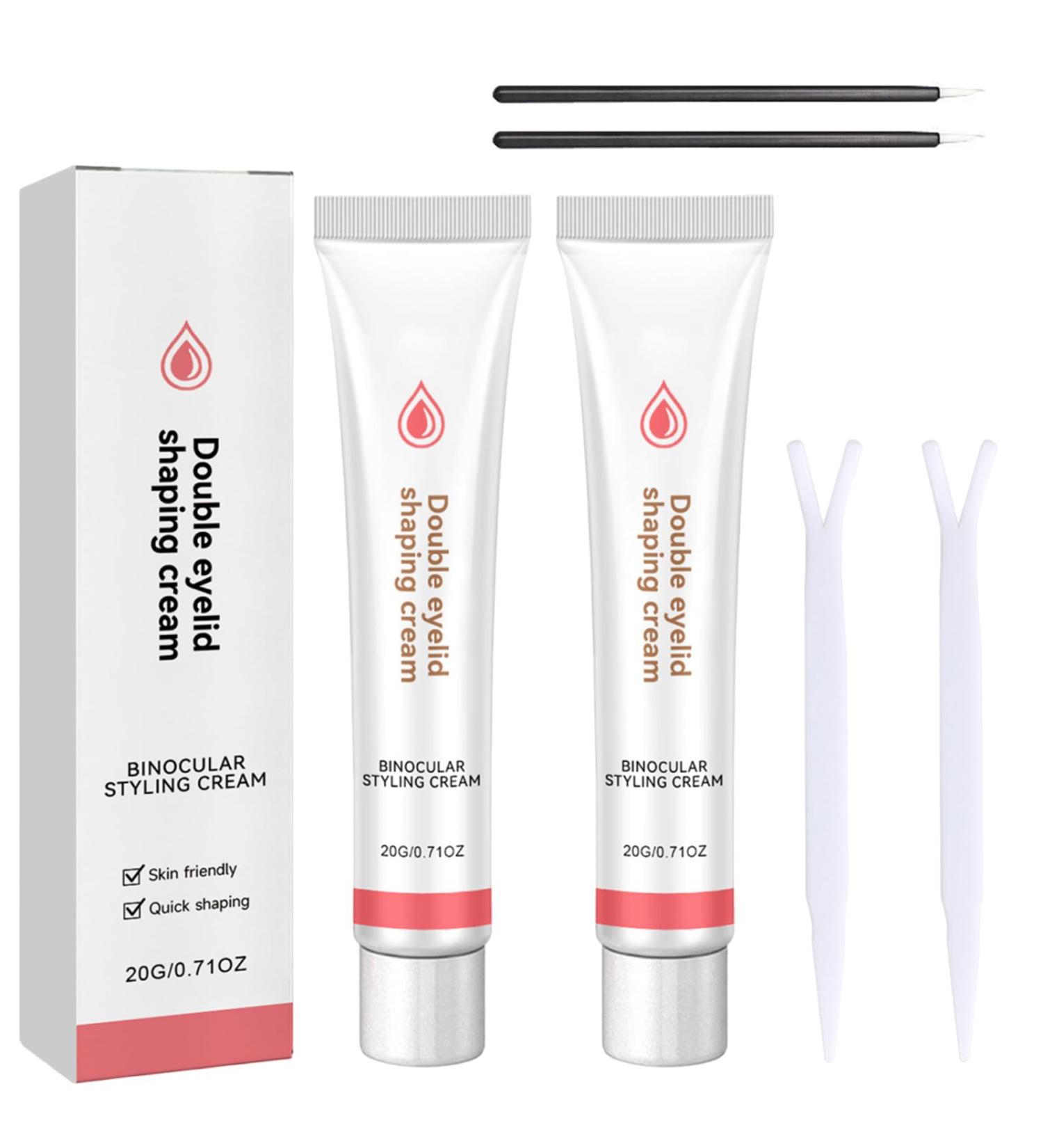 LINXINS 2PCS Double Eyelid Styling Cream Double Eyelids Modeling Cream Double Eyelid Shaping Styling Cream Long Lasting Waterproof Double-fold Eyelids Cream with 2 Brushes - Buy Online on SooperMarket.com