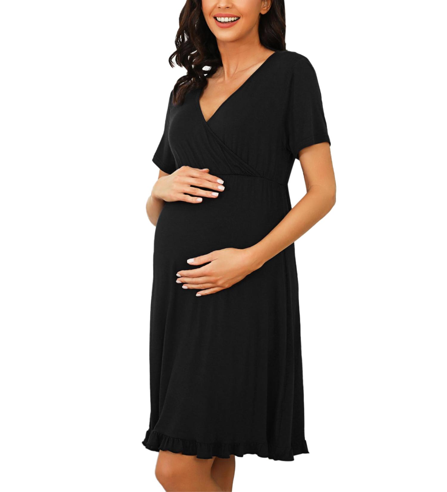 Bresdk Women's Maternity Nightdress Nursing Pyjamas - Black XL - Buy Online on SooperMarket.com