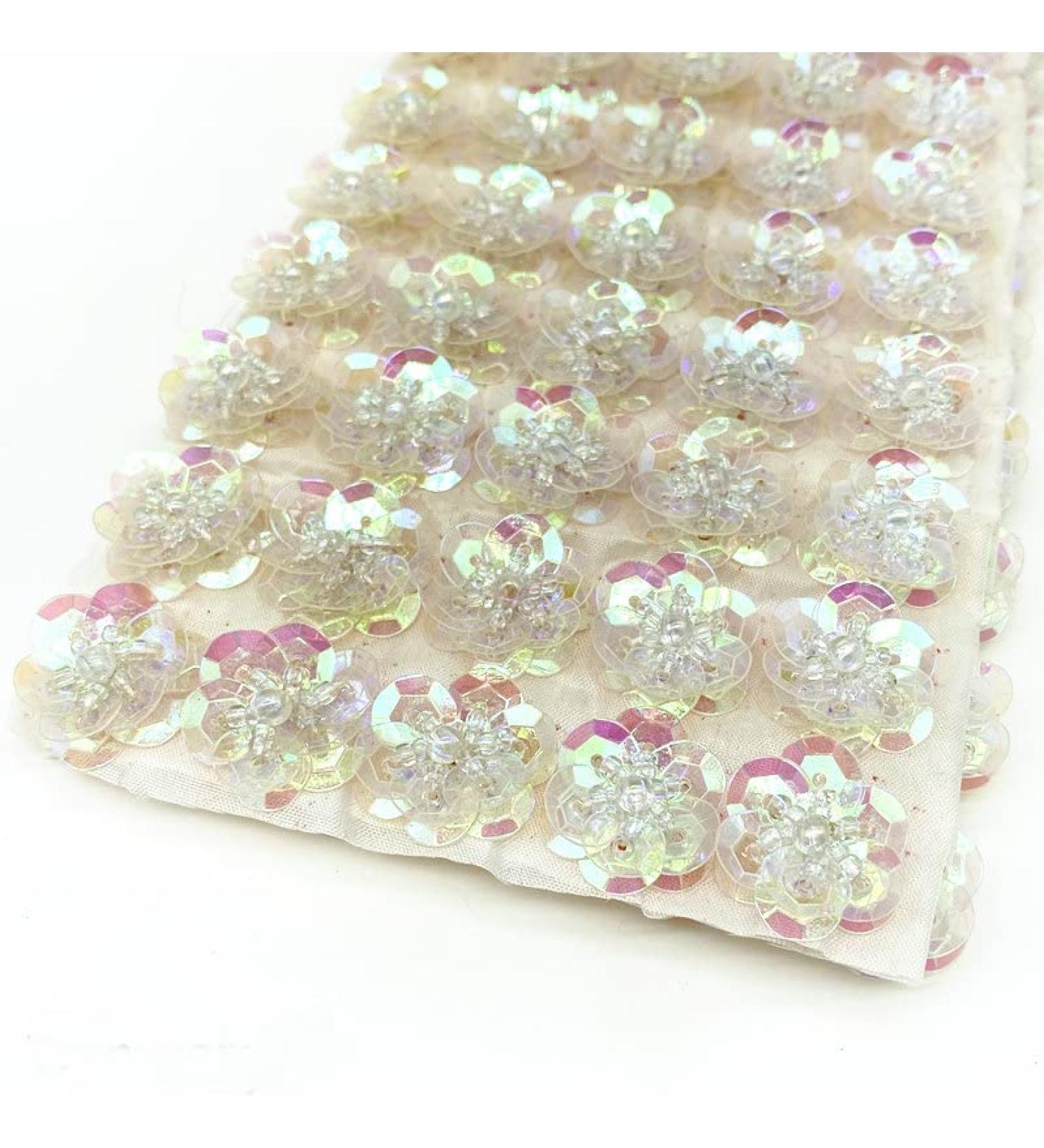 50pcs/15mm Sequins Embroidery Flower Patches Arts Crafts Sewing Patches (White E)