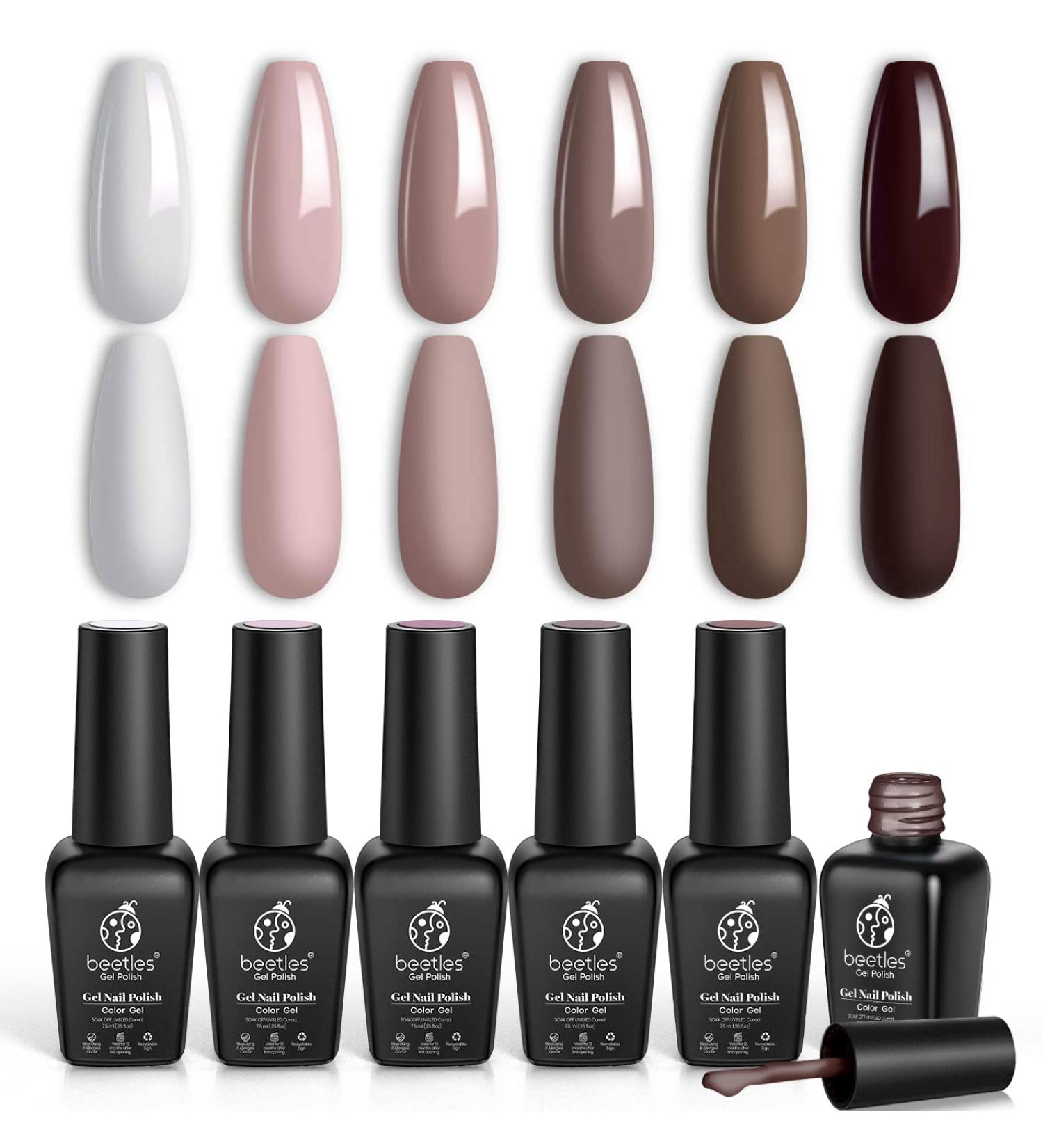 Beetles Coffee Cafe Collection Gel Nail Polish Set - Autumn Winter Neutral Beige Mauve Colors - Manicure Kit with LED Lamp - Soak Off Gel Gifts - Buy Online on SooperMarket.com