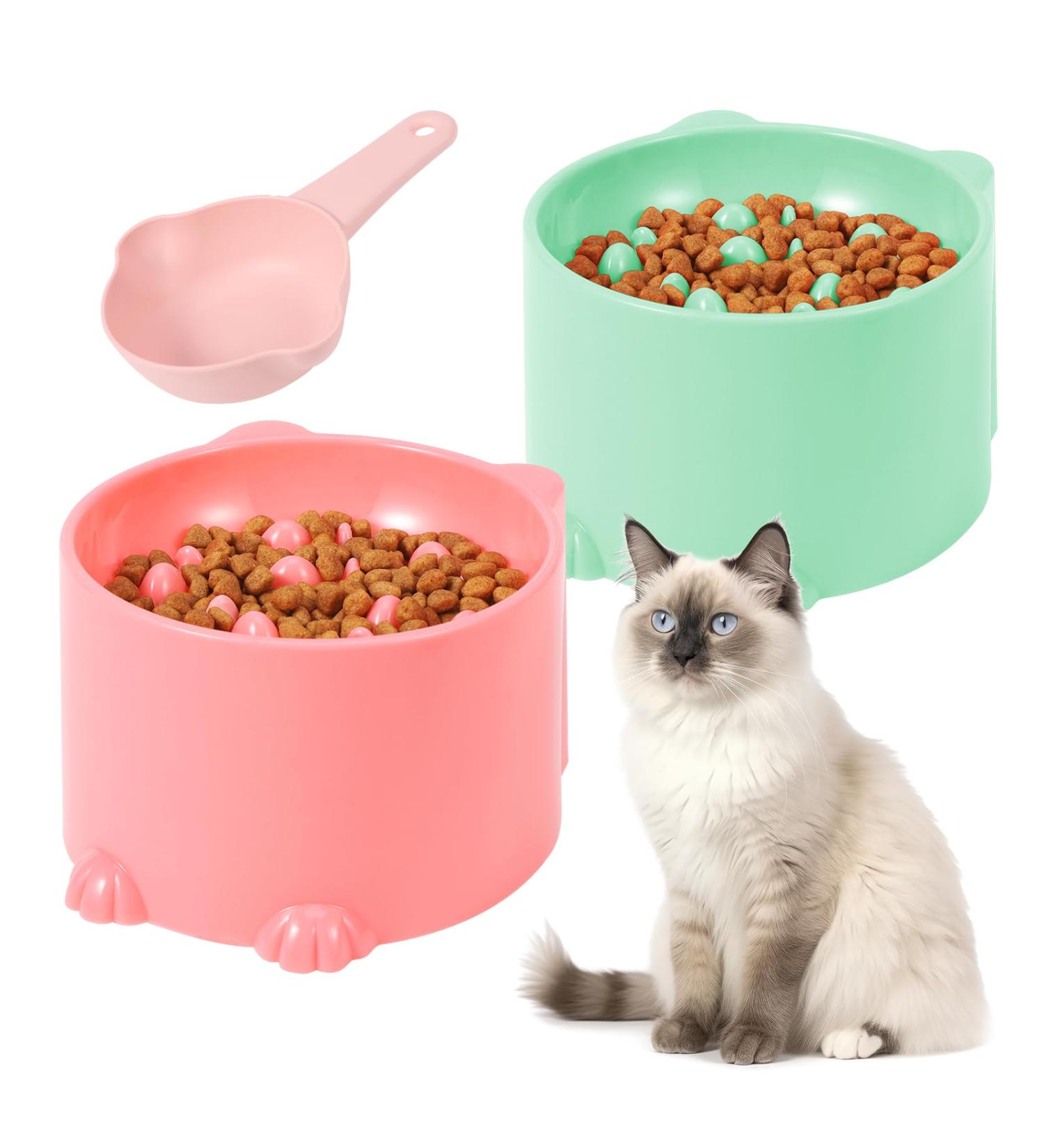 Heyu-Lotus Raised Cat Bowl Cat Bowls with Stand Tilted Elevated Cat Slow Feeder Cat Food Bowls Ergonomic Cat Feeding Bowls Cat Food Water Bowl Cat Dishes Raised Cat Feeder - Buy Online on SooperMarket.com