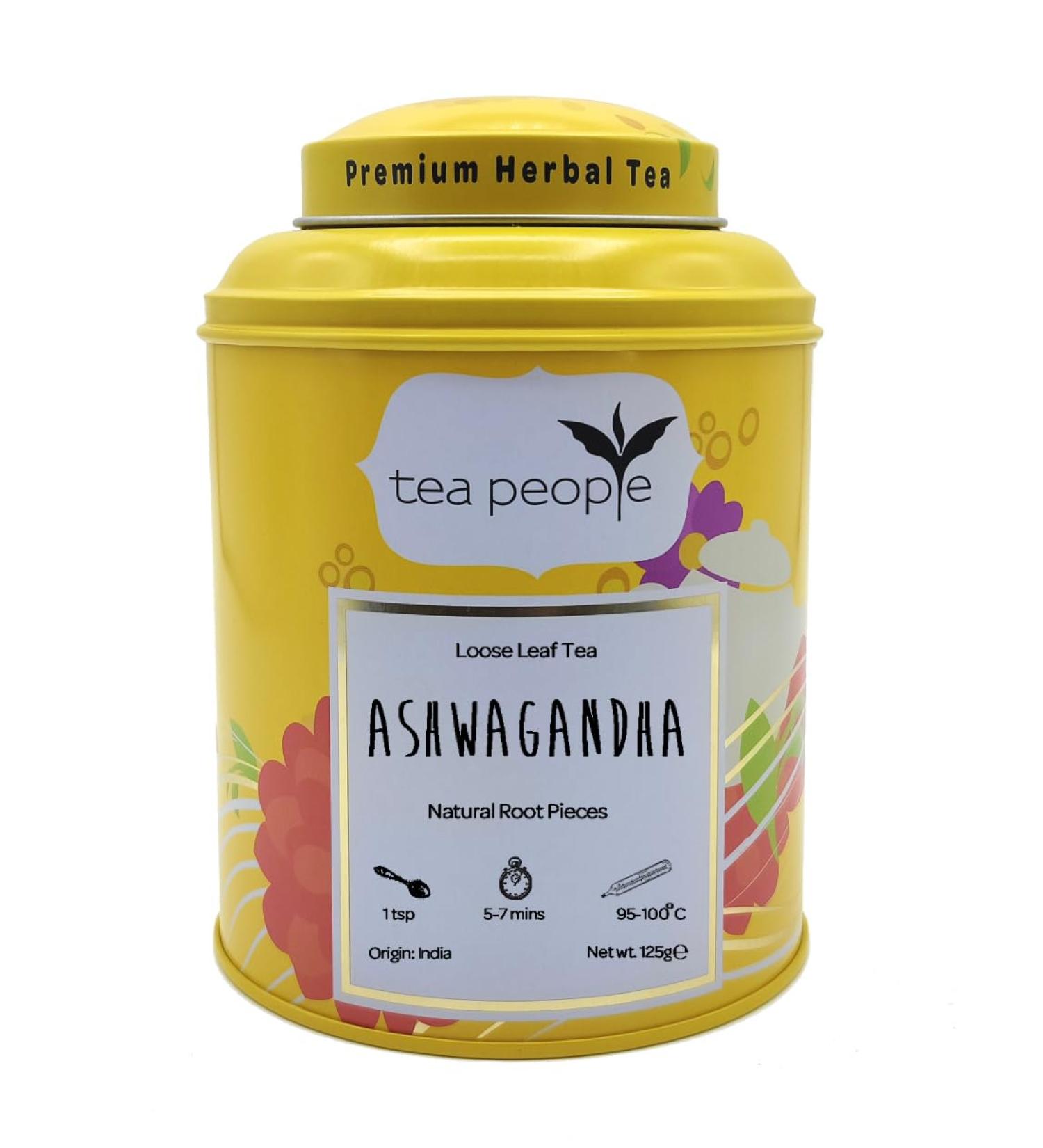 Tea People Ashwagandha 125g Tin Caddy (60 cups) Caffeine Free Herbal Tea Ayurvedic Adaptogen Stress Relief & Relaxation 100% Natural - Buy Online on SooperMarket.com