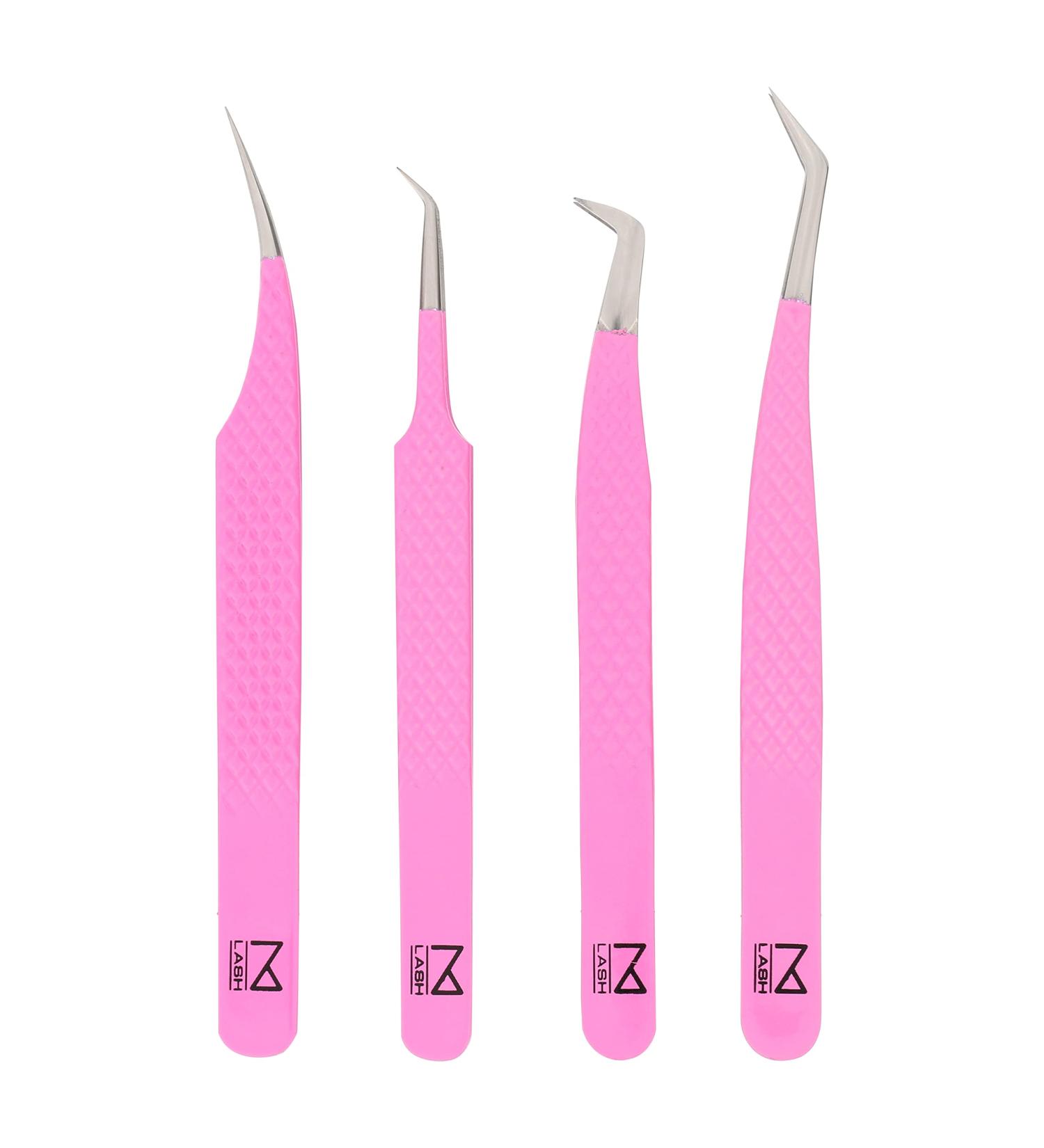 Set of 4 M Lash Tweezers | Professional Japanese Steel | Eyelash Extensions Supplies (Pink) - Buy Online on SooperMarket.com