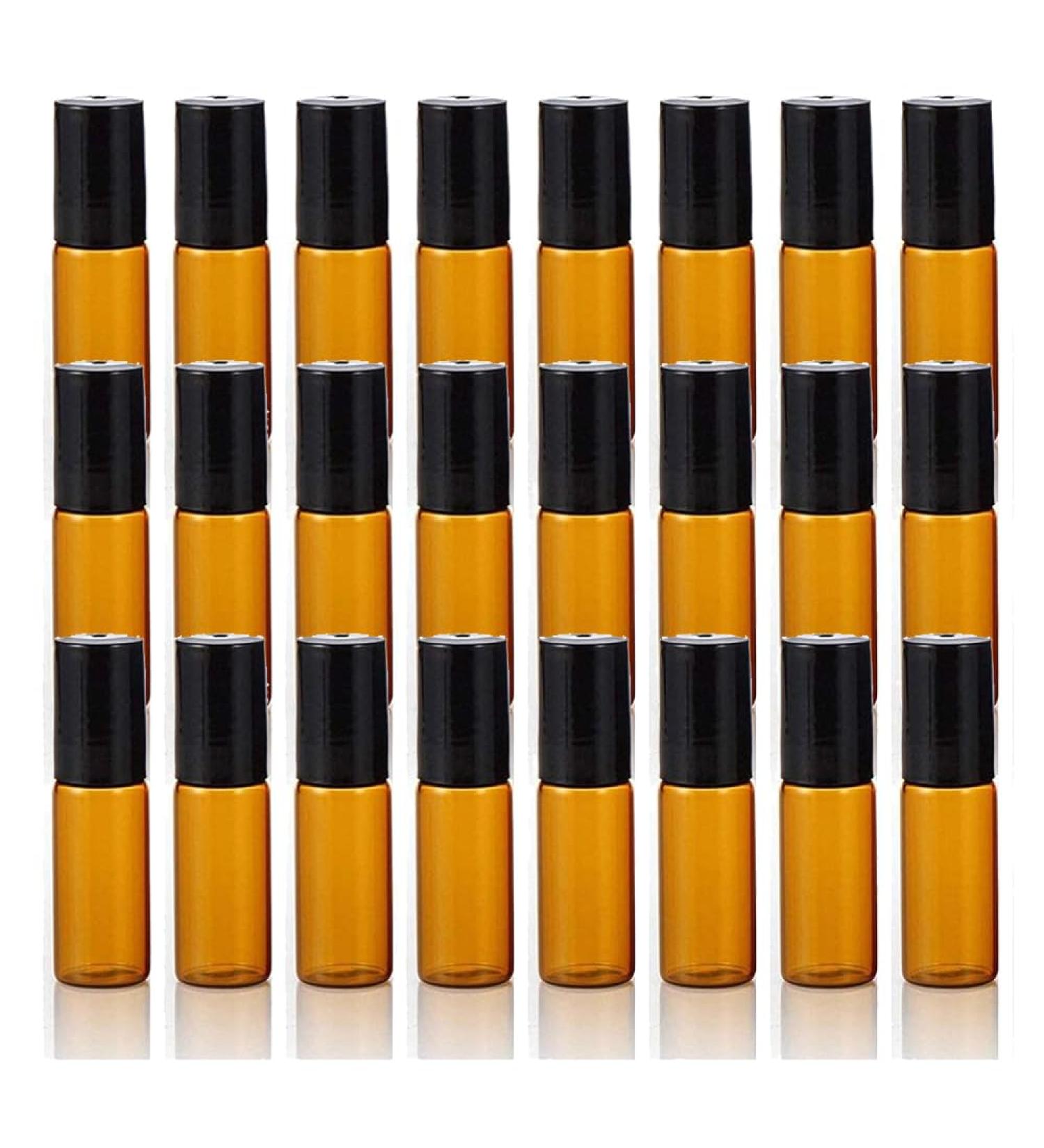 Voarge 24x 5ml Empty Glass Roll-On Bottles - Brown Amber for Essential Oils Lotions & Perfumes - Perfect for Travel - Buy Online on SooperMarket.com