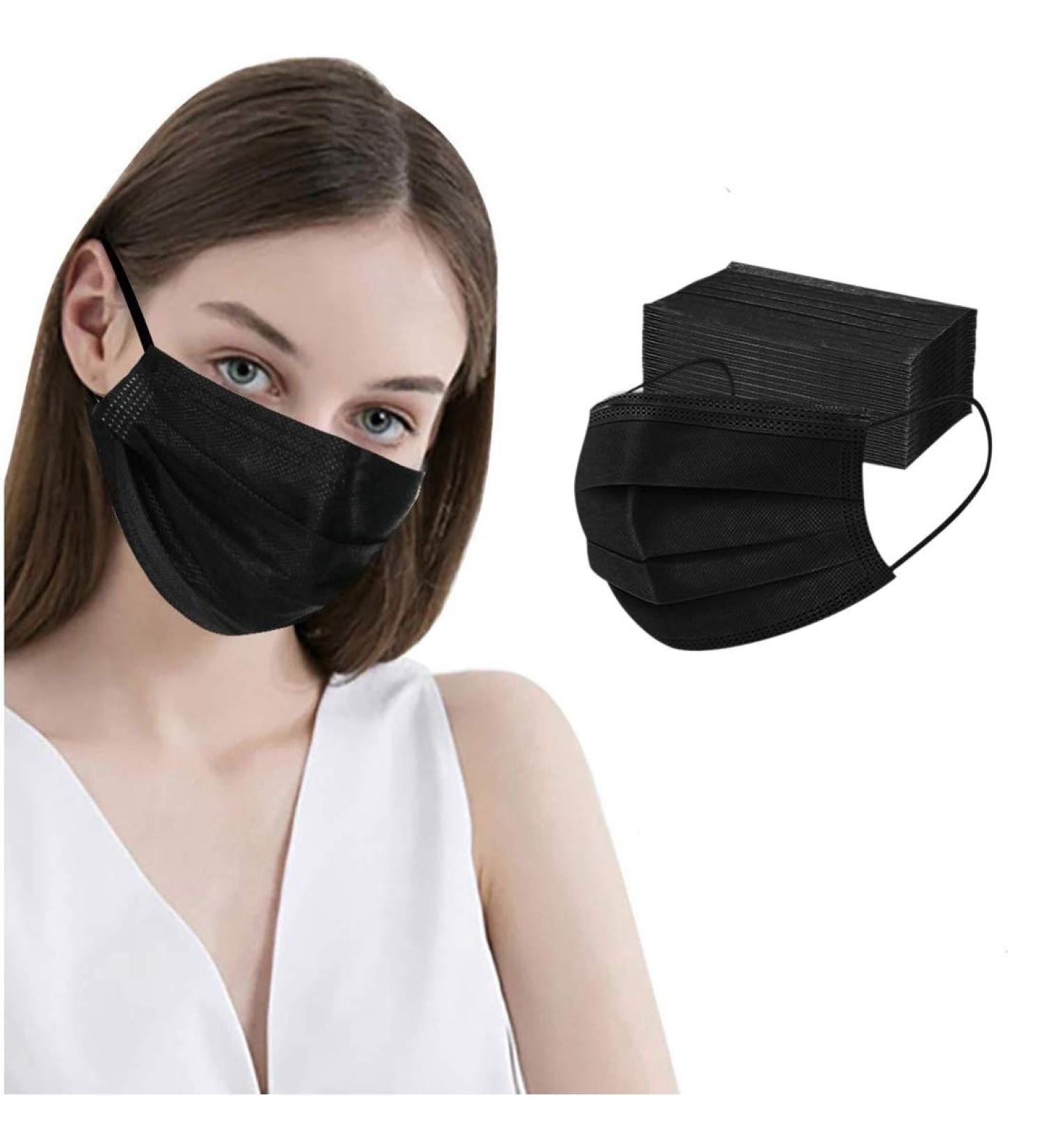 100 Pcs Black Disposable Face Masks - 3 Ply Protective Masks - Buy Online on SooperMarket.com
