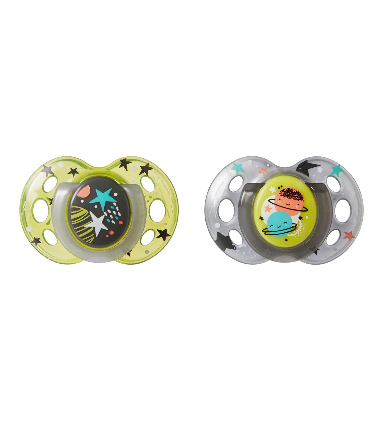 Tommee Tippee Night Pacifier Set - Symmetrical Orthodontic Design for 18-36 Months Glow in the Dark - 2 Pack - Buy Online on SooperMarket.com