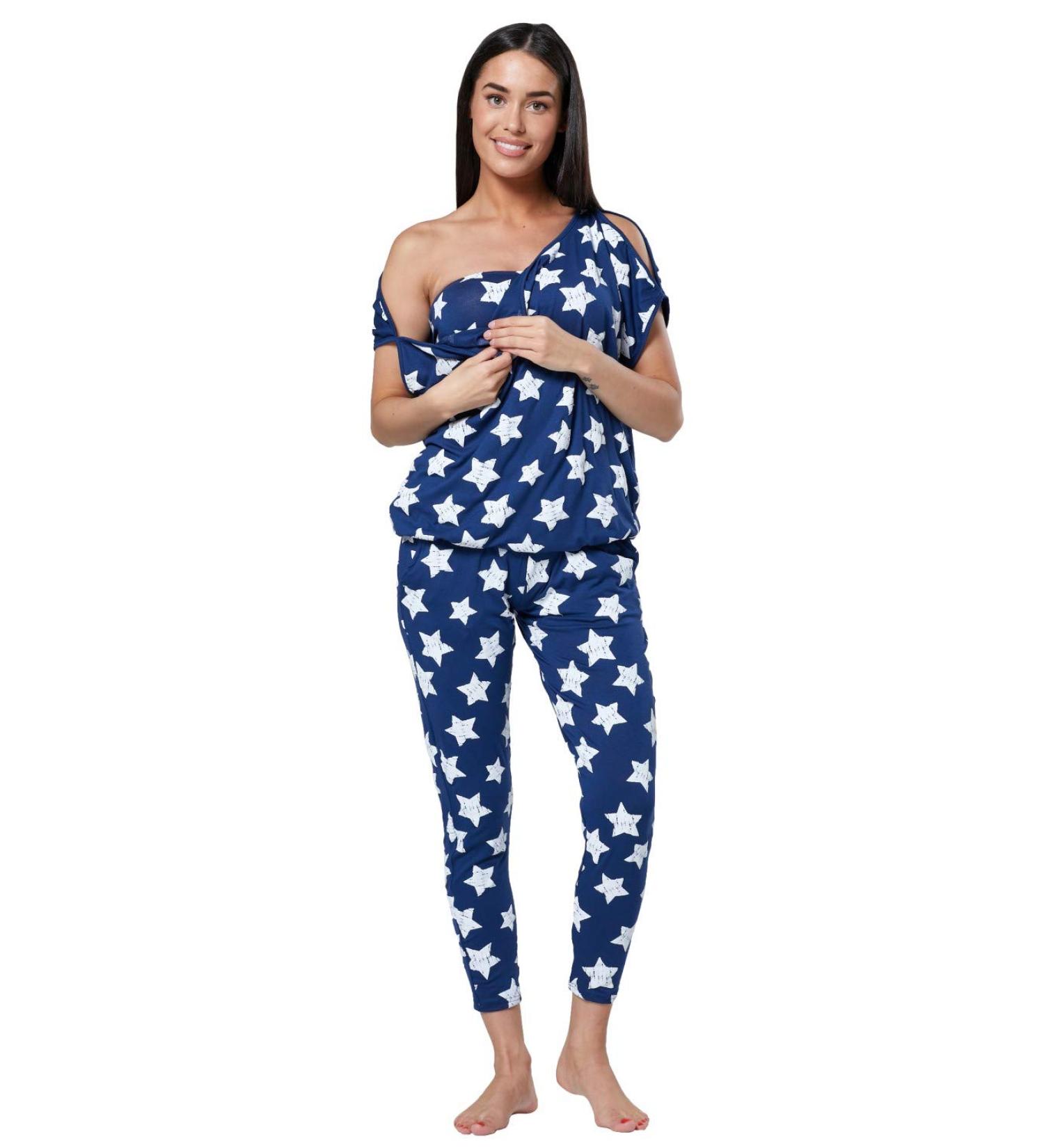 HAPPY MAMA Maternity Breastfeeding Lounge Set 1024p 10 Blue Jeans-White Stars - Buy Online on SooperMarket.com