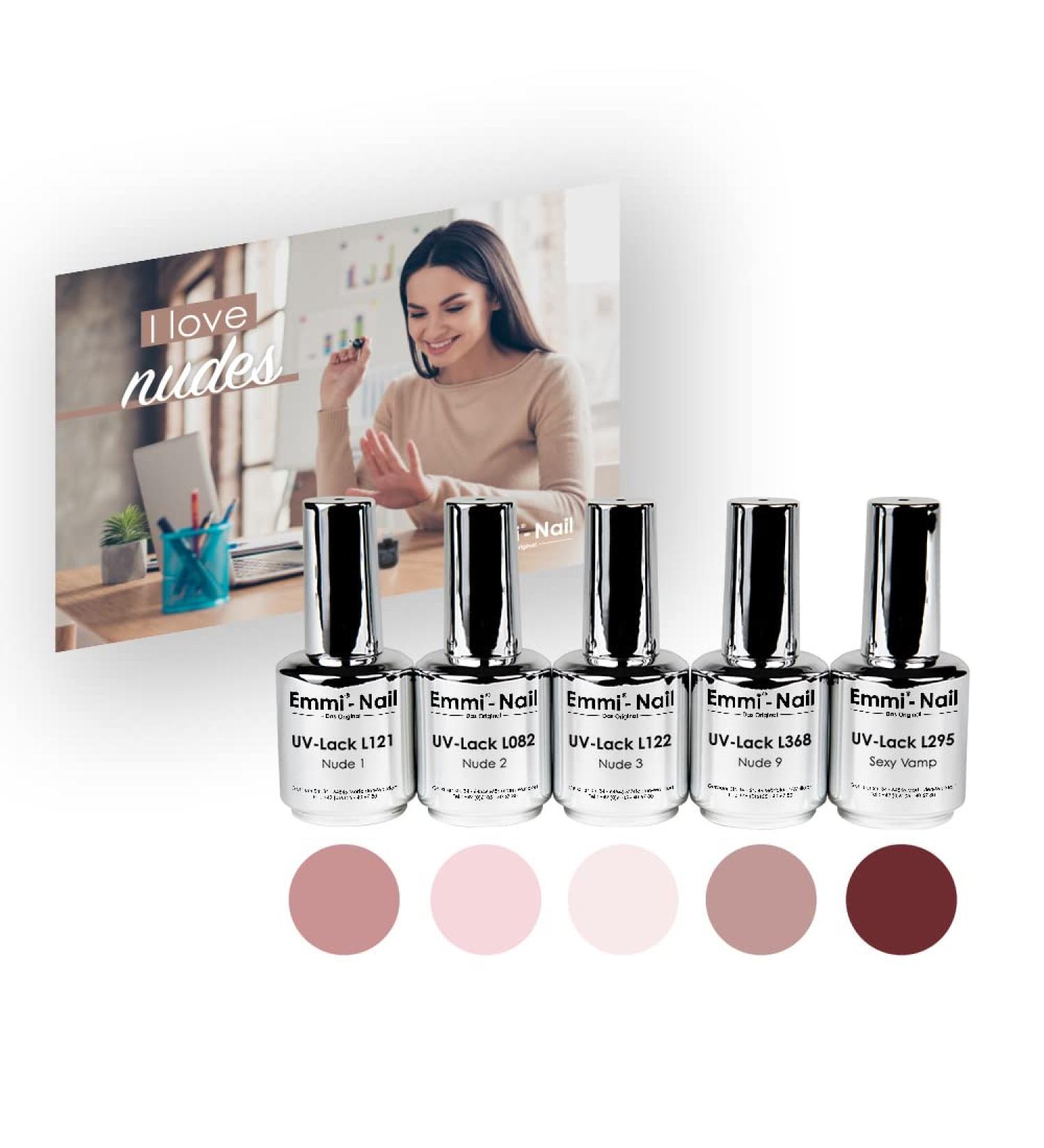Emmi Nail Shellac UV Varnish Set I Love Nudes - Durable Natural Nail Reinforcement & High Gloss Finish (1ml Pack) - Buy Online on SooperMarket.com