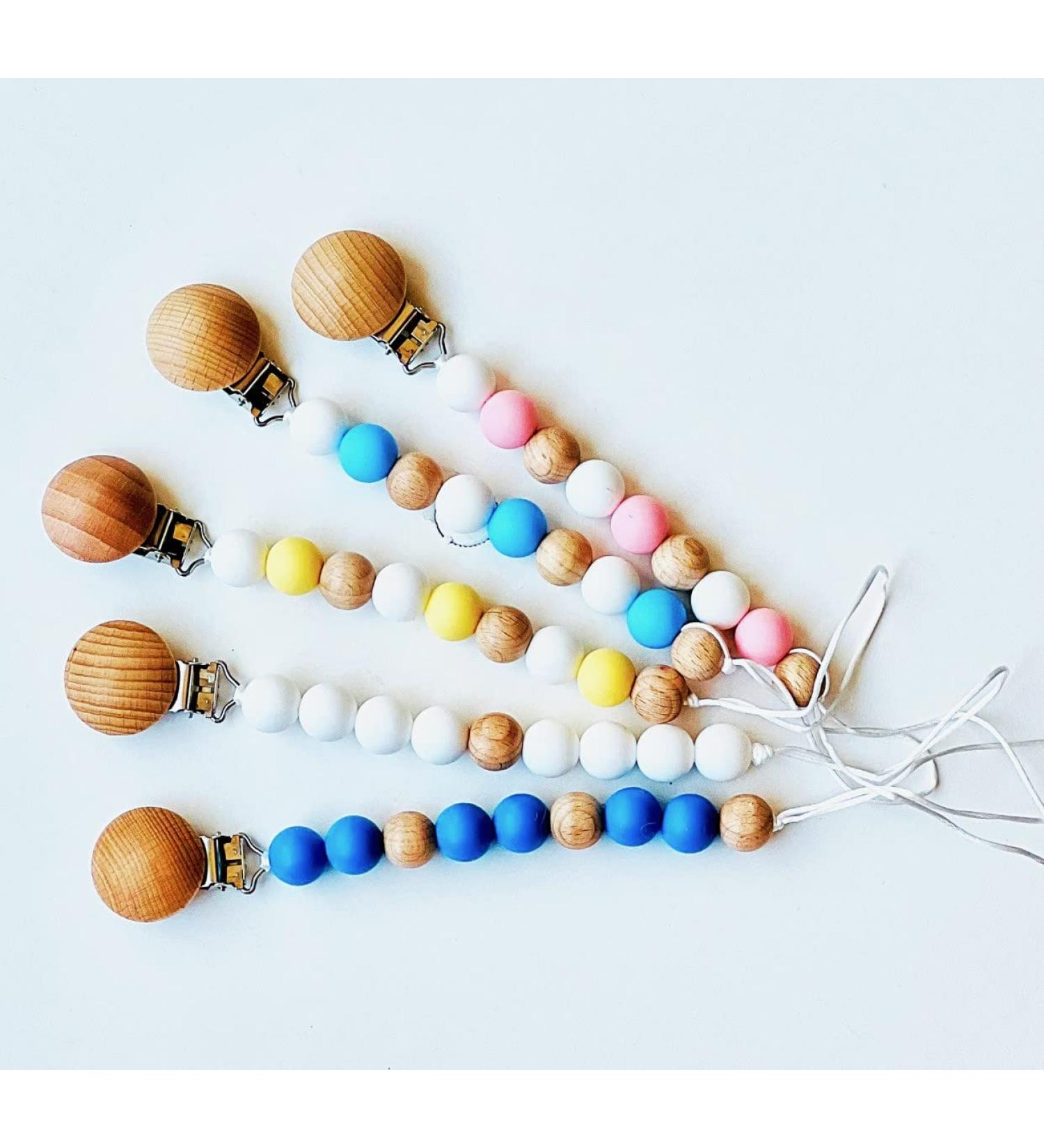 White-Sweet Jill Silicone Pacifier Clip with Wood Clip - BPA-Free, Chewable, 9 Long - Securely Fastens Pacifiers & Teethers - Buy Online on SooperMarket.com