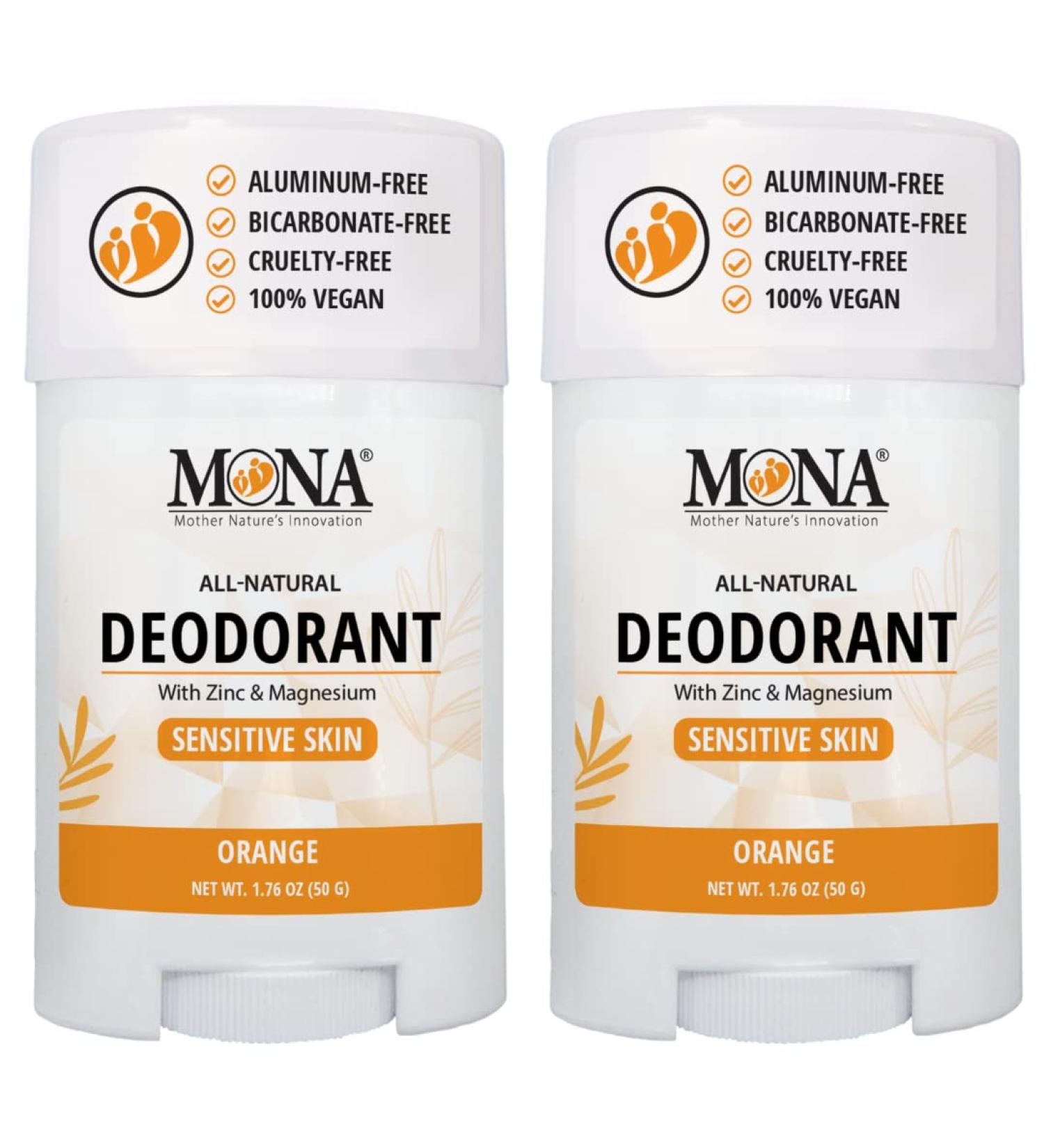 MONA BRANDS All Natural Deodorant For Women & Men | For Sensitive Skin | No Aluminum or Baking Soda | (2-Pack ORANGE 1.76 Oz each) - Buy Online on SooperMarket.com