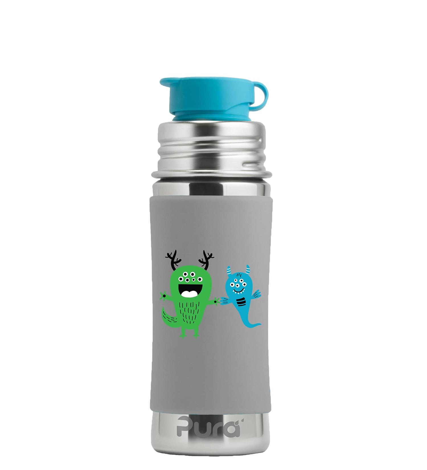 Pura Sport Mini Bottle 11oz w/Sleeve & Silicone Big Mouth Top - Stainless Steel Leak-Proof for Kids - Monster Design - Buy Online on SooperMarket.com