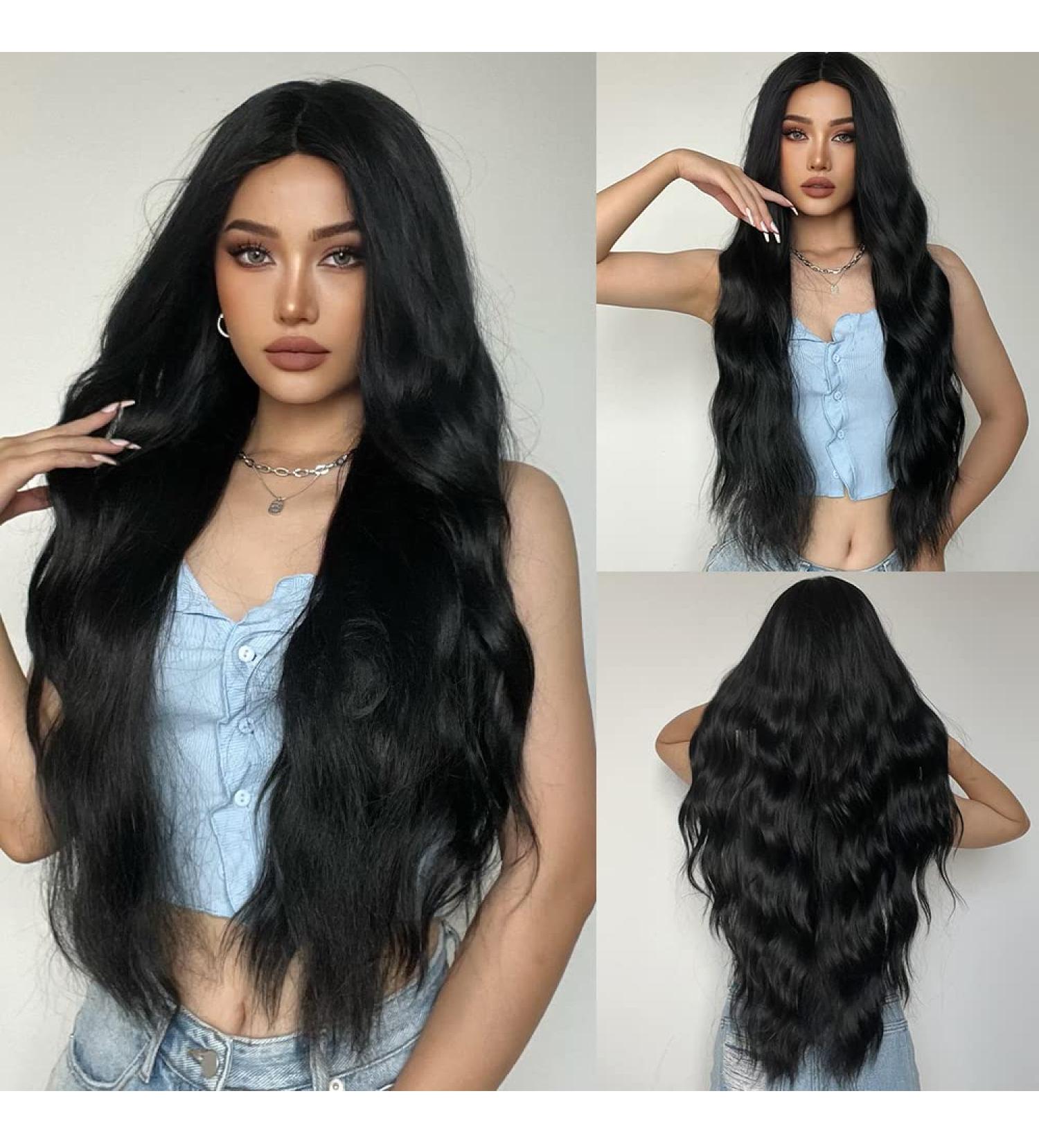 28-Inch Black Wig for Women - Natural Look, Synthetic Long Wavy, Heat Resistant, Perfect for Daily & Party Wear - Buy Online on SooperMarket.com