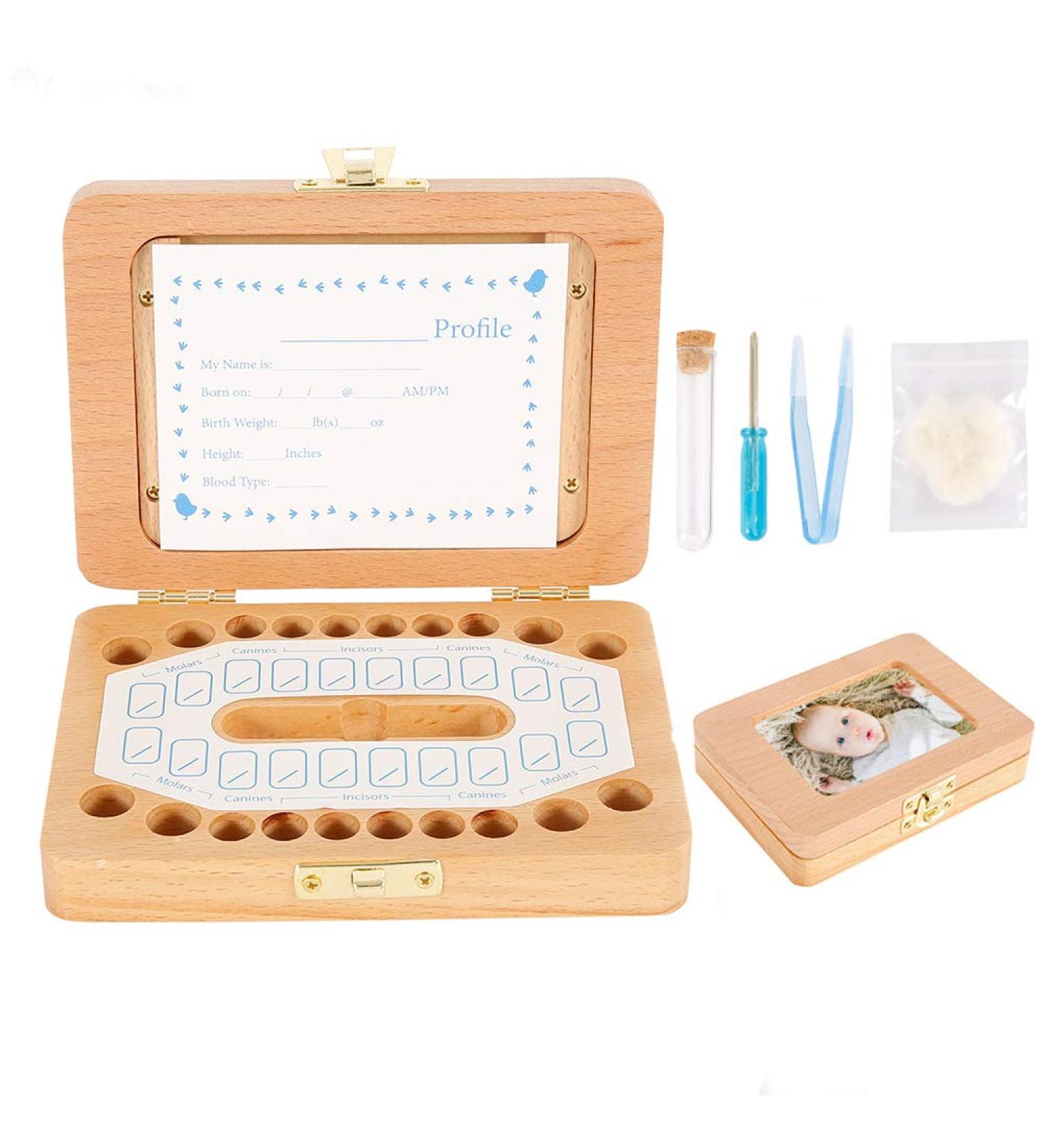 Keyohome Baby Teeth Keepsake Box with Photo Frame - Wooden Organizer for Boys and Girls | Memory Gift with Tweezers & Screwdriver - Buy Online on SooperMarket.com