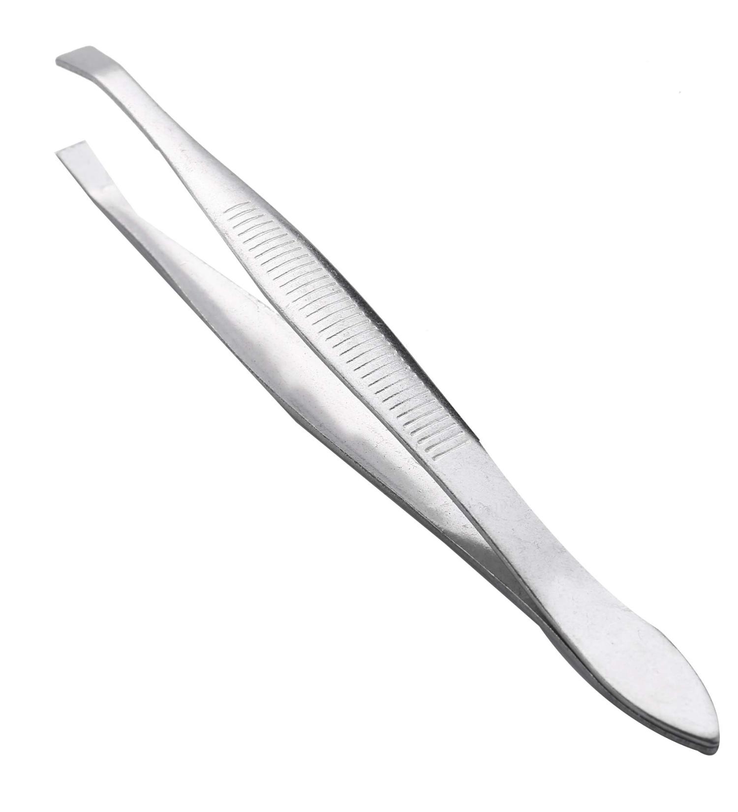 Silver Tone Slanted Flat Tip Metal Hair Eyebrow Tweezer Cosmetic for Lady - Buy Online on SooperMarket.com