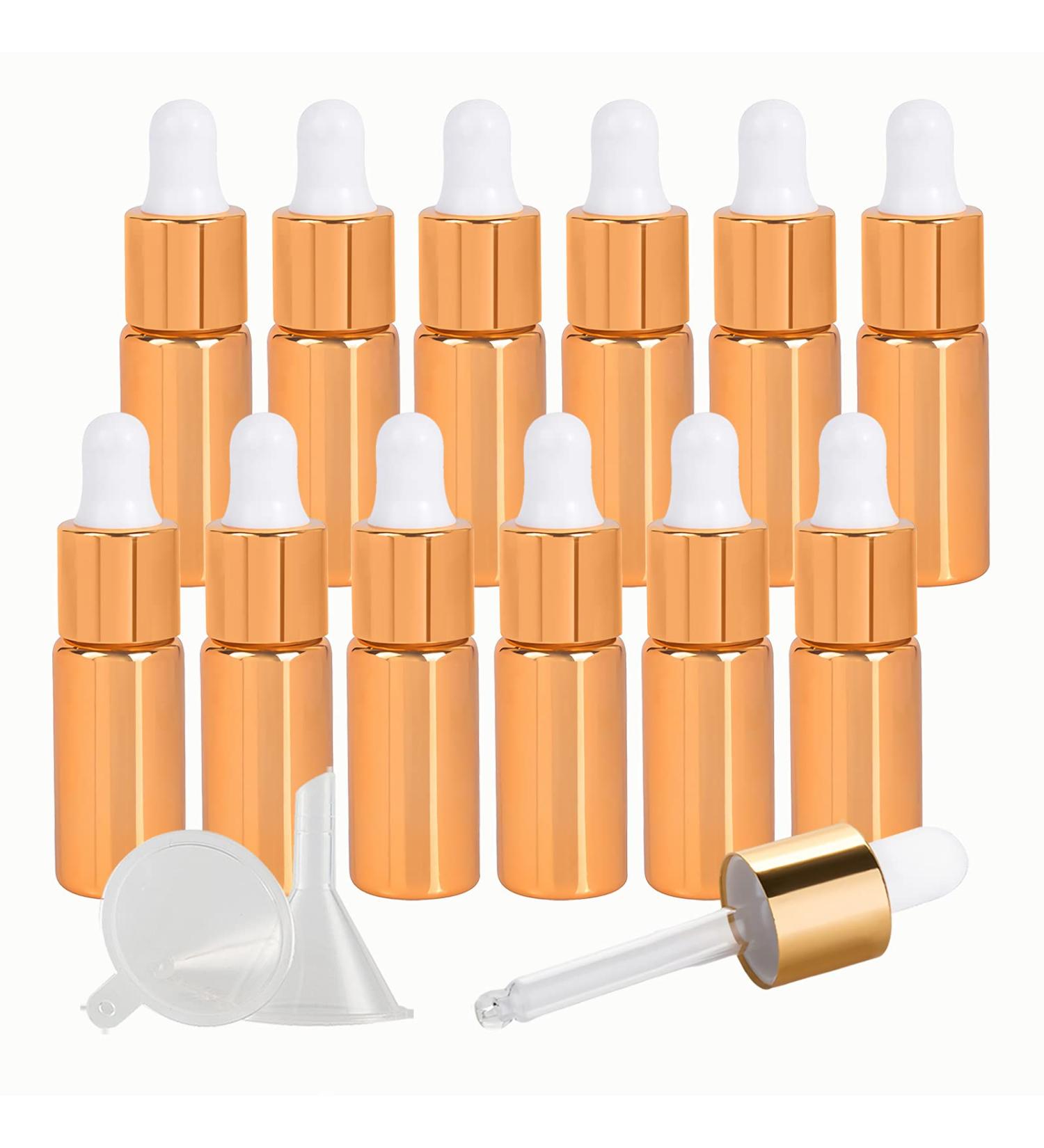 Tianzd 12-Piece 5ml Chrome Yellow Drip Bottles with Glass Pipette - Perfect for Perfume & Essential Oils - Buy Online on SooperMarket.com