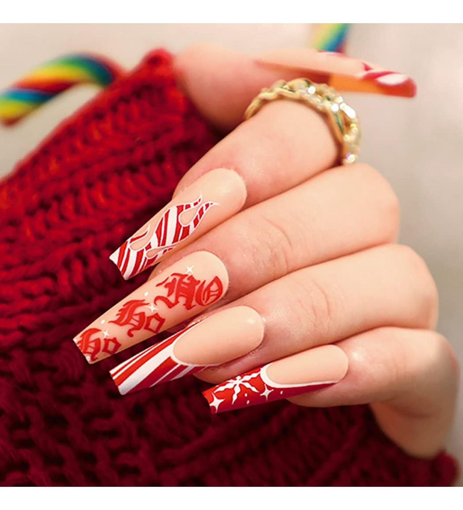 Vatocu Christmas Snowflakes Glitter False Nails - Long Xmas Press On Nails for Women and Girls (24pcs) - Buy Online on SooperMarket.com