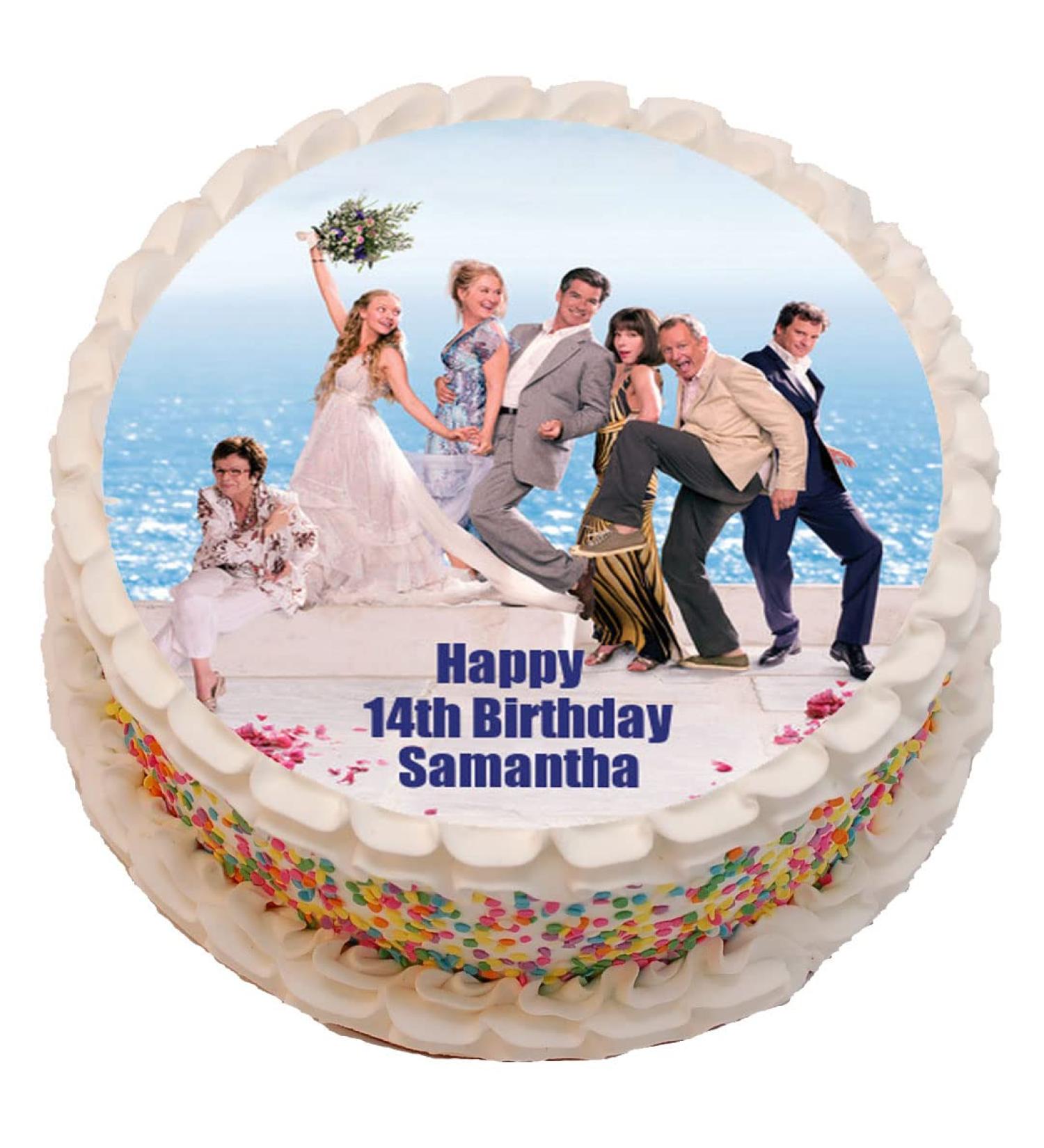 Mamma Mia Movie Personalised PRE-CUT Cake Topper 8 Inch Round Edible Icing Sheet Birthday Decoration