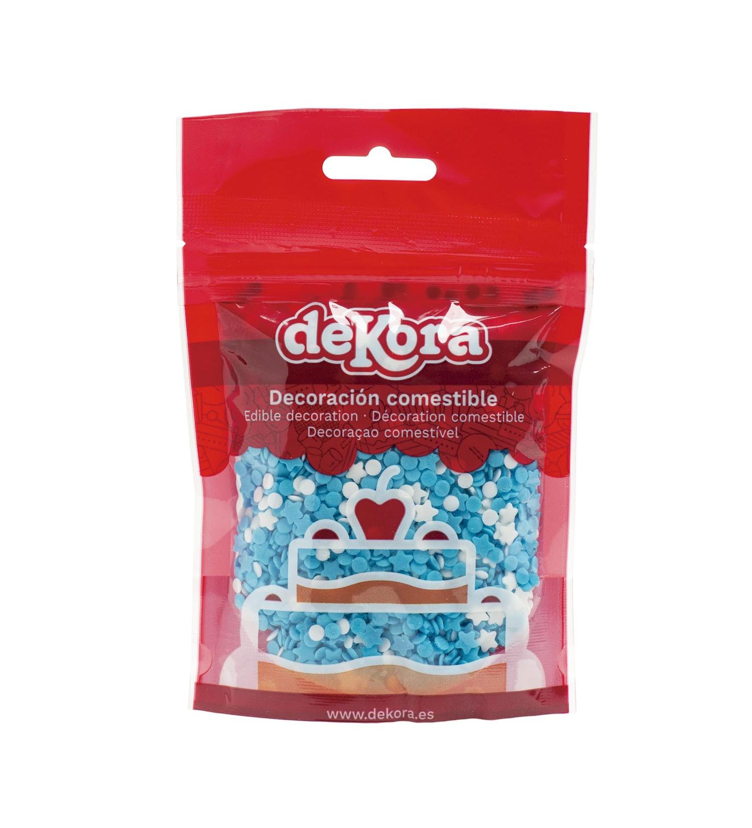 Buy Dekora Confetti Strussel Tortendeko - Edible Blue & White Sugar Decor for Cakes Cupcakes & Desserts - 100g of Stars & Circles - International Shipping Available - Buy Online on SooperMarket.com