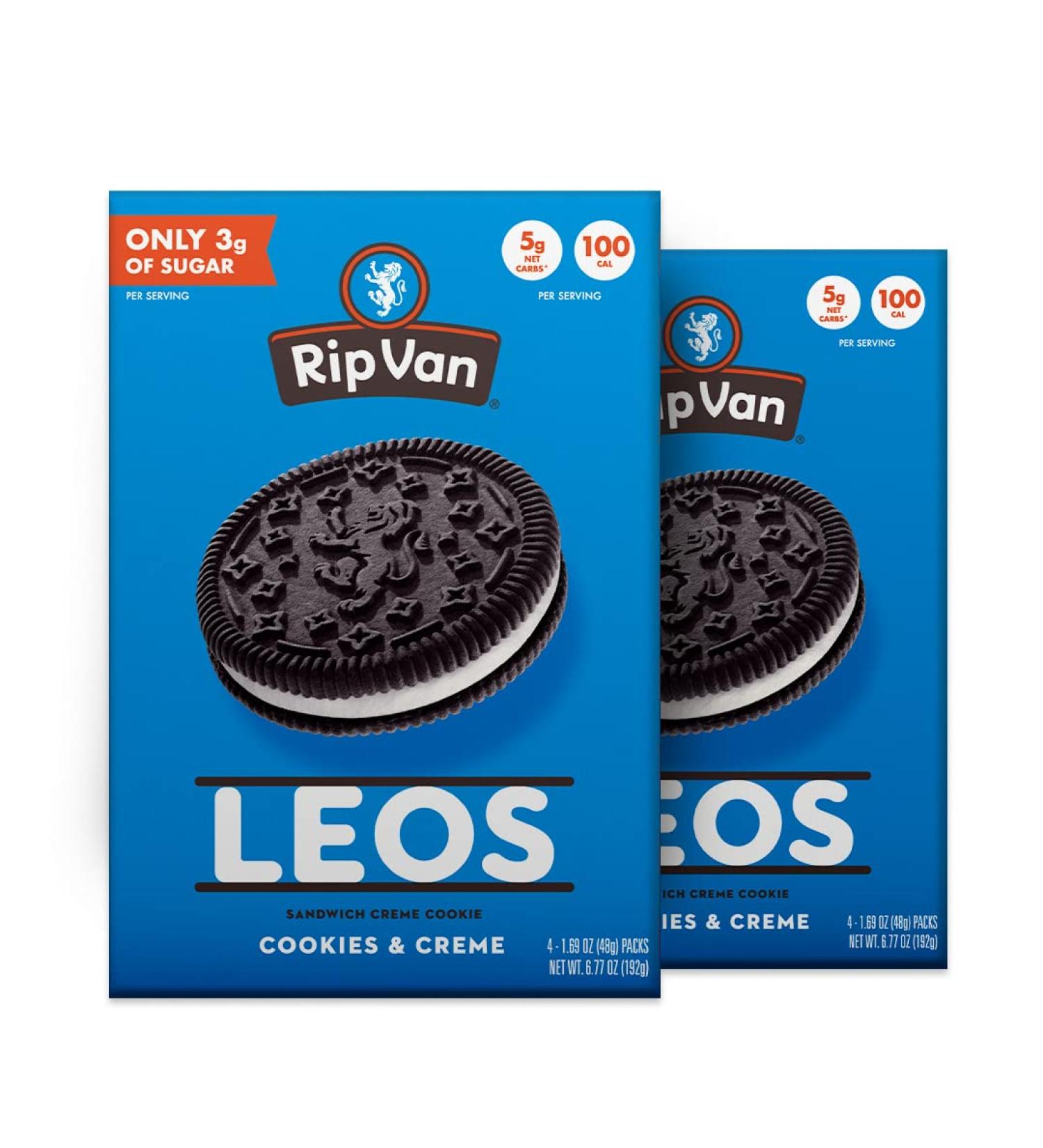 Rip Van LEOs Cookies and Cream Sandwich Cookies - Keto Snack, Low Sugar & Carb - 32 Cookies - Buy Online on SooperMarket.com