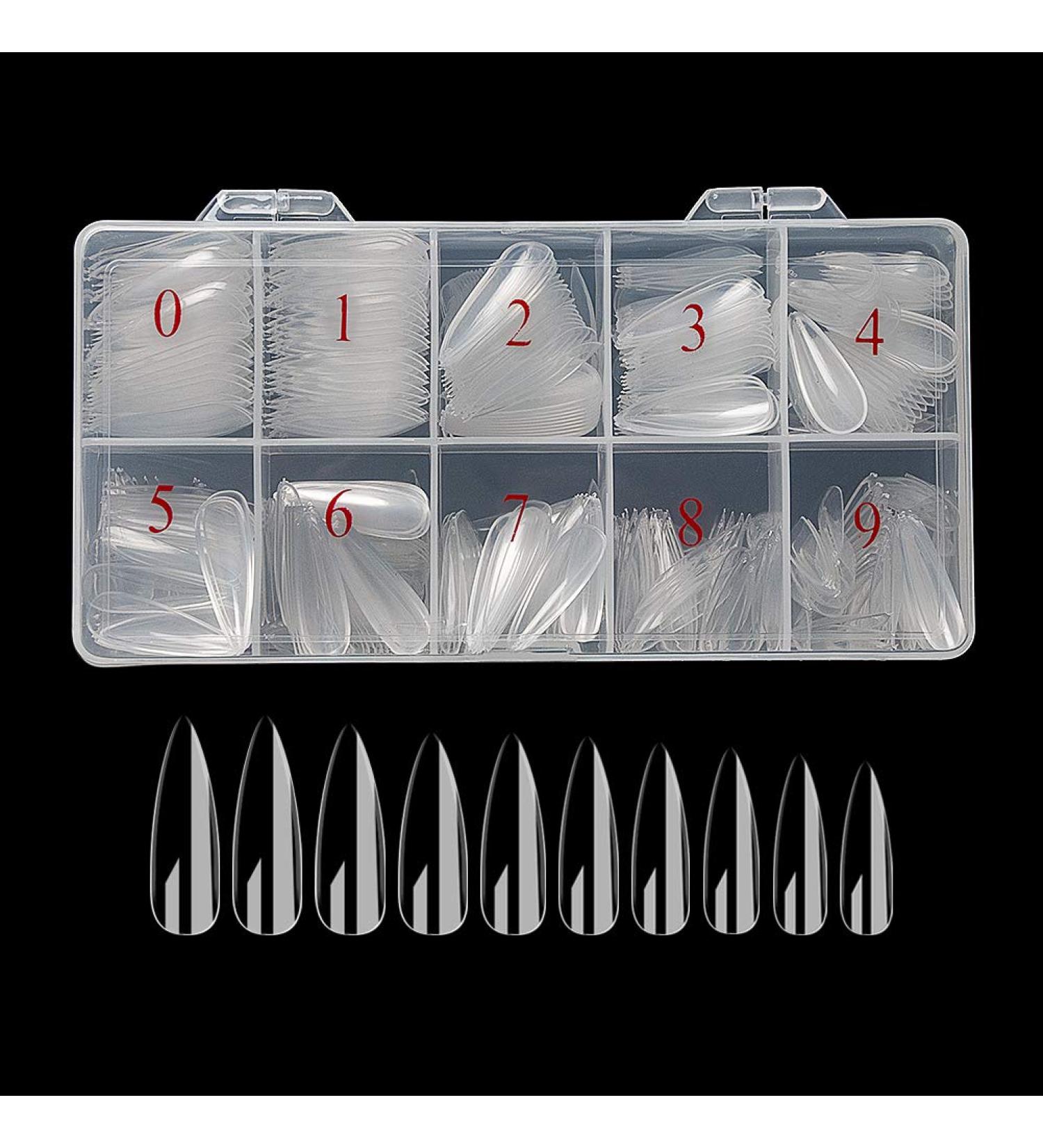 AORAEM Clear Long Stiletto False Nails - 500Pcs Full Cover Artificial Nail Tips in 10 Sizes for Nail Salon - Buy Online on SooperMarket.com