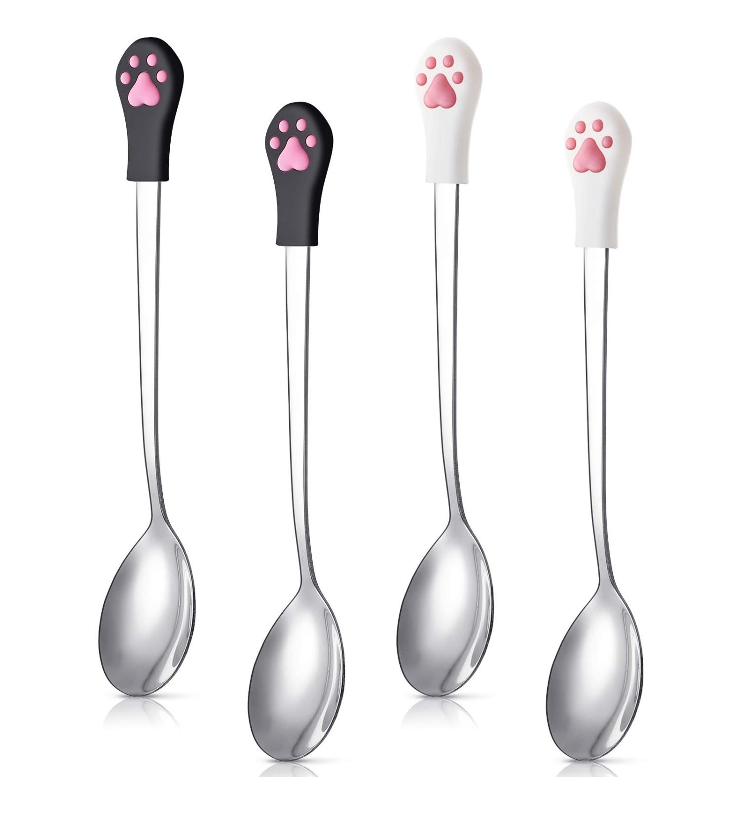 4-Piece Stainless Steel Pet Can Spoons Set - White and Black | Dog and Cat Food Spoons - Buy Online on SooperMarket.com