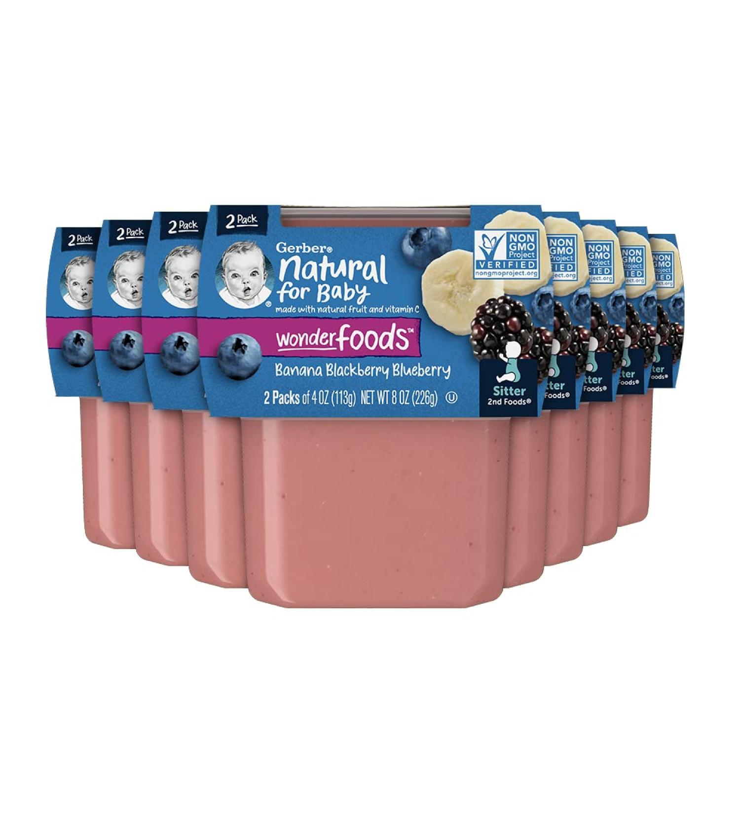 Gerber Baby Food 2nd Foods Blends Banana & Mixed Berry Puree | Wonderfoods | Natural & Non-GMO | 4oz Tubs 2-Pack (Pack of 8) - Buy Online on SooperMarket.com