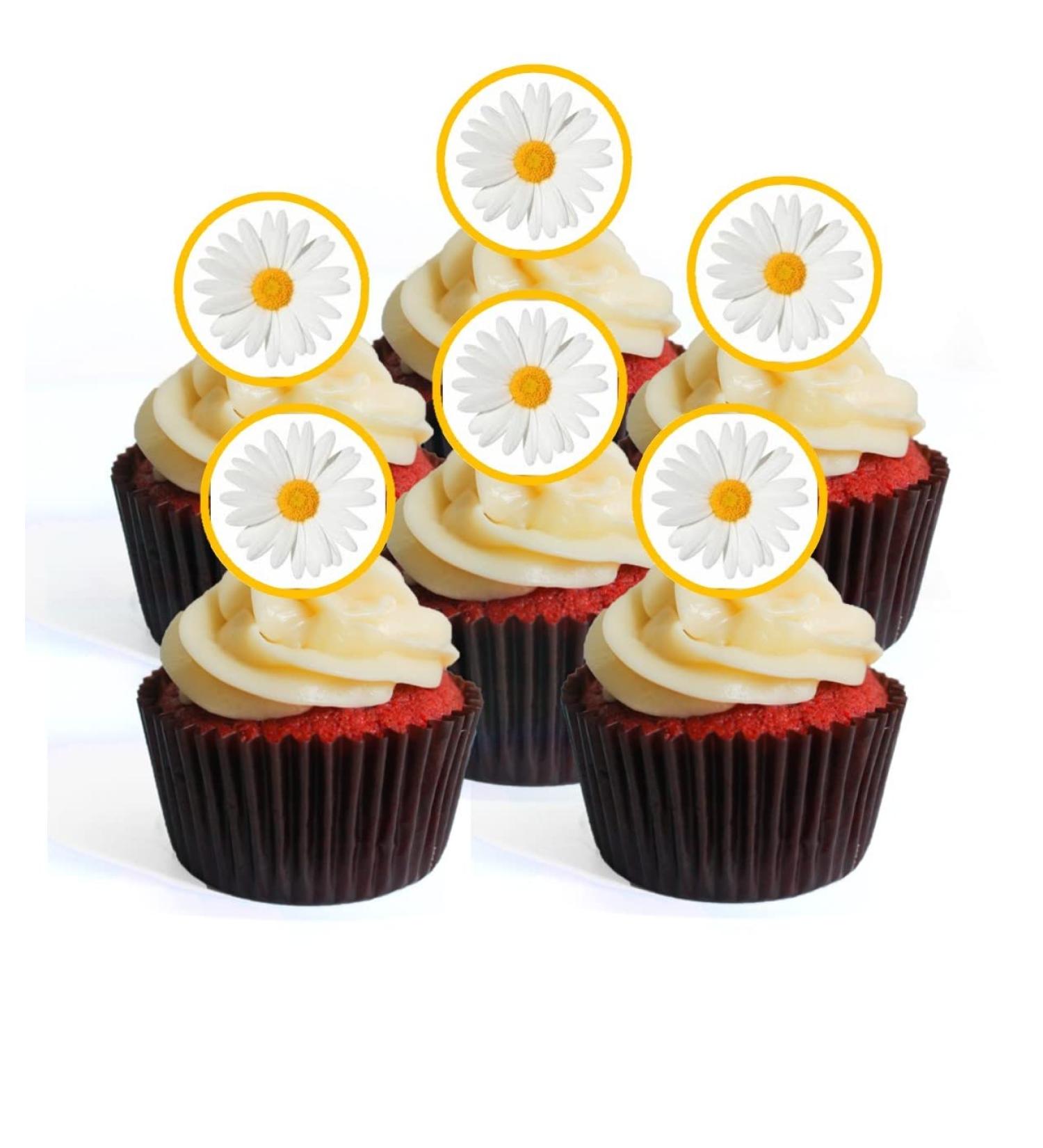 24 Daisy Flower Edible PREMIUM THICKNESS SWEETENED VANILLA Wafer Rice Paper Cupcake Toppers/Decorations UNCUT - Buy Online on SooperMarket.com