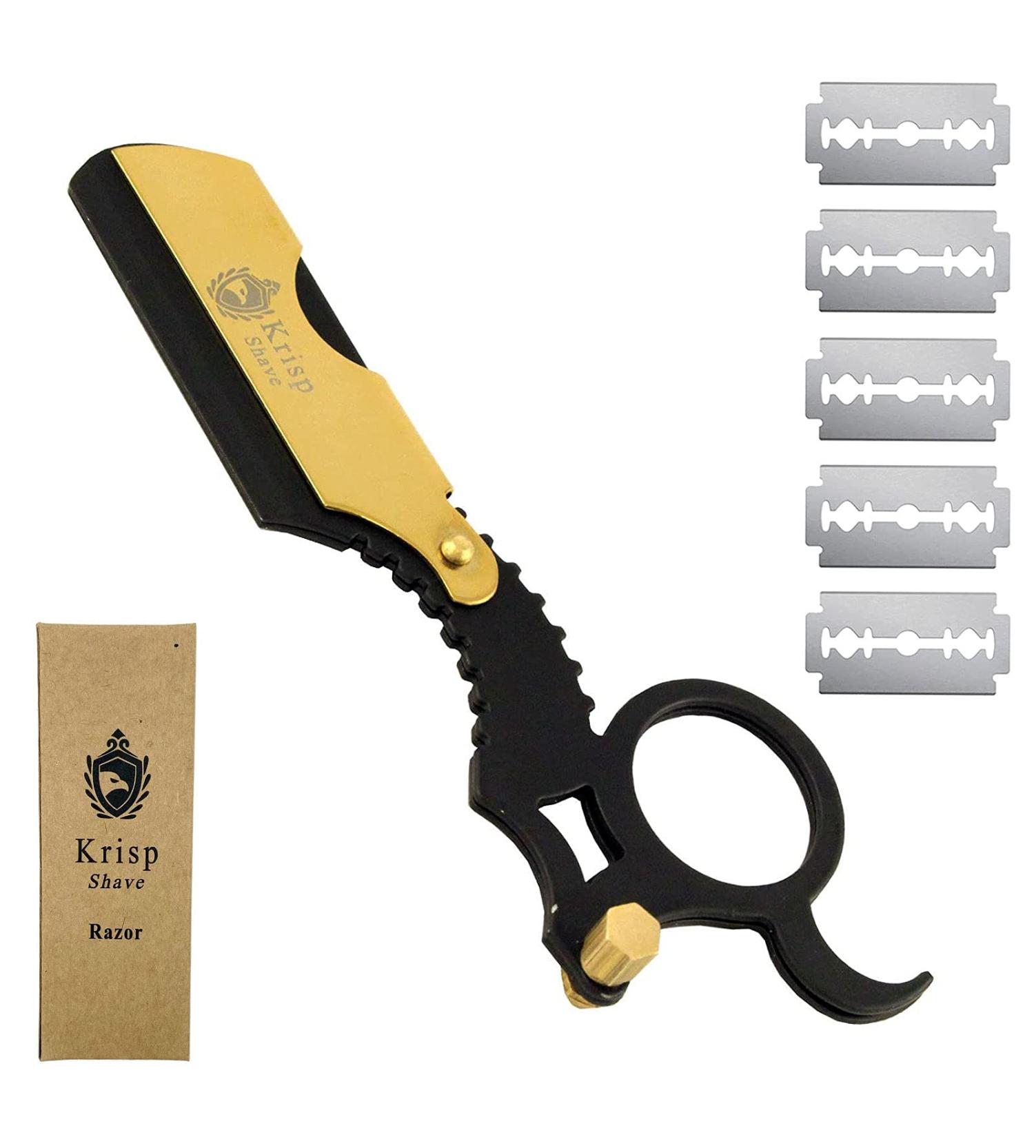 Krisp Shave Professional Classic Straight Edge Barber Razor for Close Shaving - Salon Quality Men's Beard Shavette with 10 Blades - Buy Online on SooperMarket.com