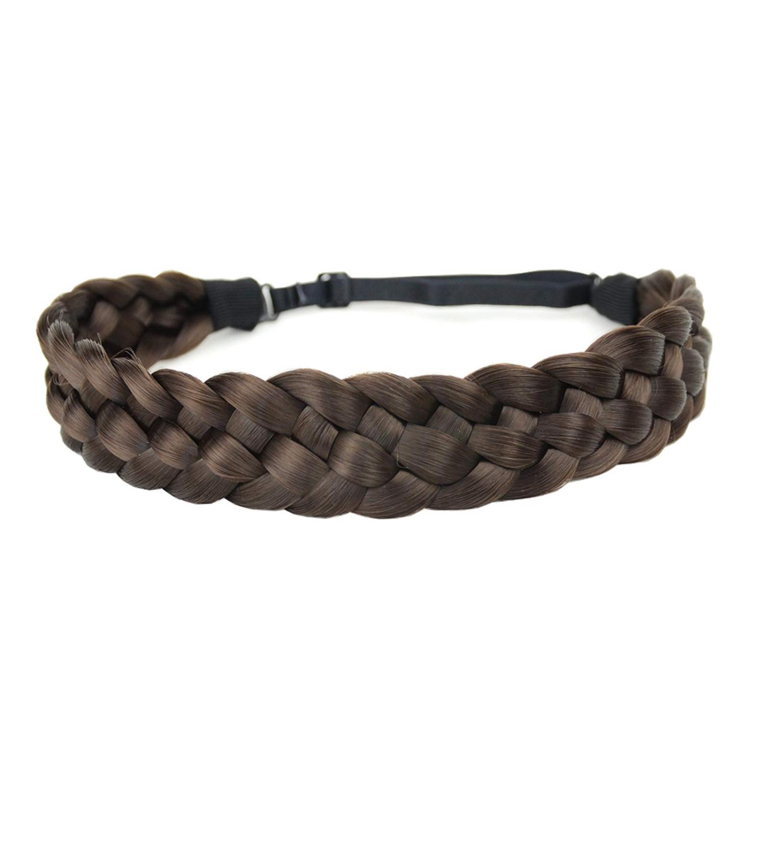 DIGUAN Synthetic Hair Braided Headband - Chunky Wide Plaited Braids Hairpiece in Chocolate - Buy Online on SooperMarket.com