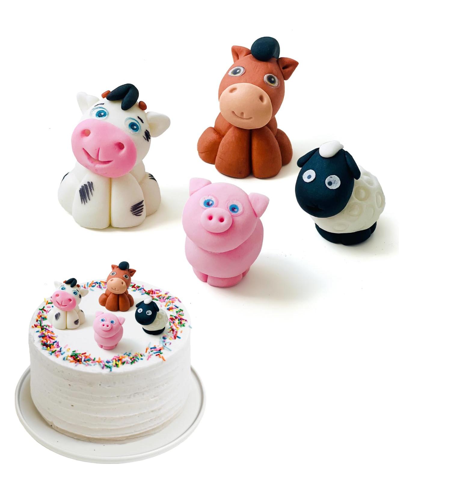 SugarArt Edible Farm Animal Cake Toppers - Handmade Sugar Decorations for Kid's Birthdays (Set of 4: Sheep, Cow, Pig & Horse) - Buy Online on SooperMarket.com