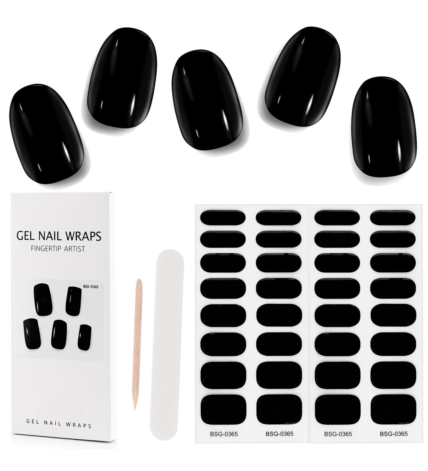 Kalolary 32PCS Waterproof Black Gel Nail Polish Strips | Adhesive Full Wrap Stickers with File and Stick | UV/LED Lamp Required - Buy Online on SooperMarket.com