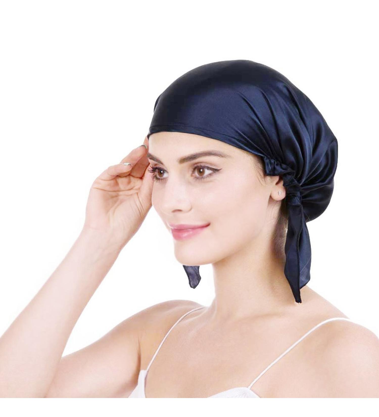 Oropy 100% Silk Sleep Cap for Women - Breathable Night Cap for Hair Loss - One Size Navy Blue | Hair Beauty Accessory - Buy Online on SooperMarket.com