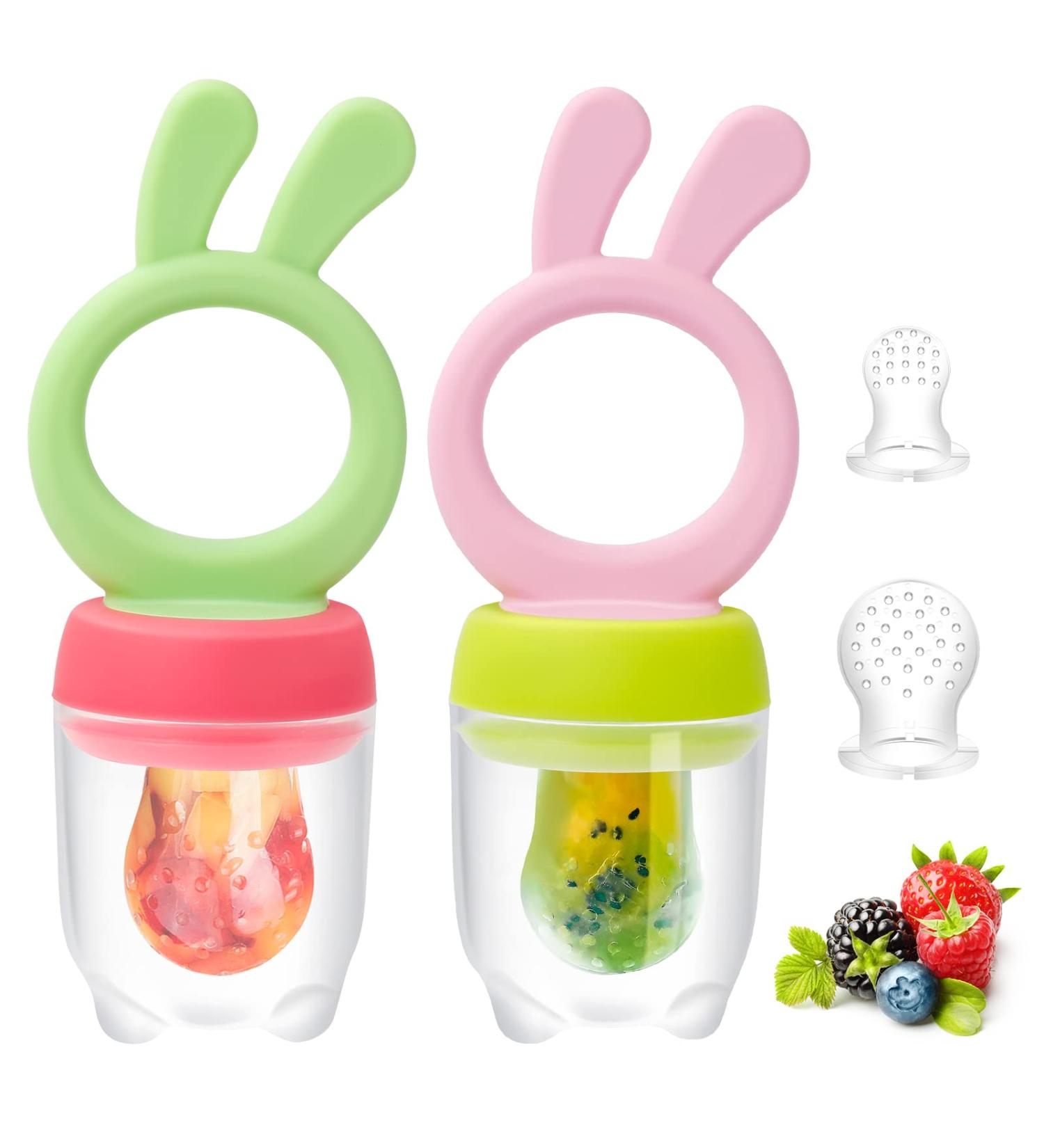 Baby Fresh Fruit Food Feeder Pacifier 2 Pack HAOBAOBEI Silicone Teething Toy for Babies 3-12 Months BPA-Free Baby Teether Teething Relief Infant Teething Toy with 4 Silicone Pouch (Green&Pink) Rabbit Series - Green &... - Buy Online on SooperMarket.com