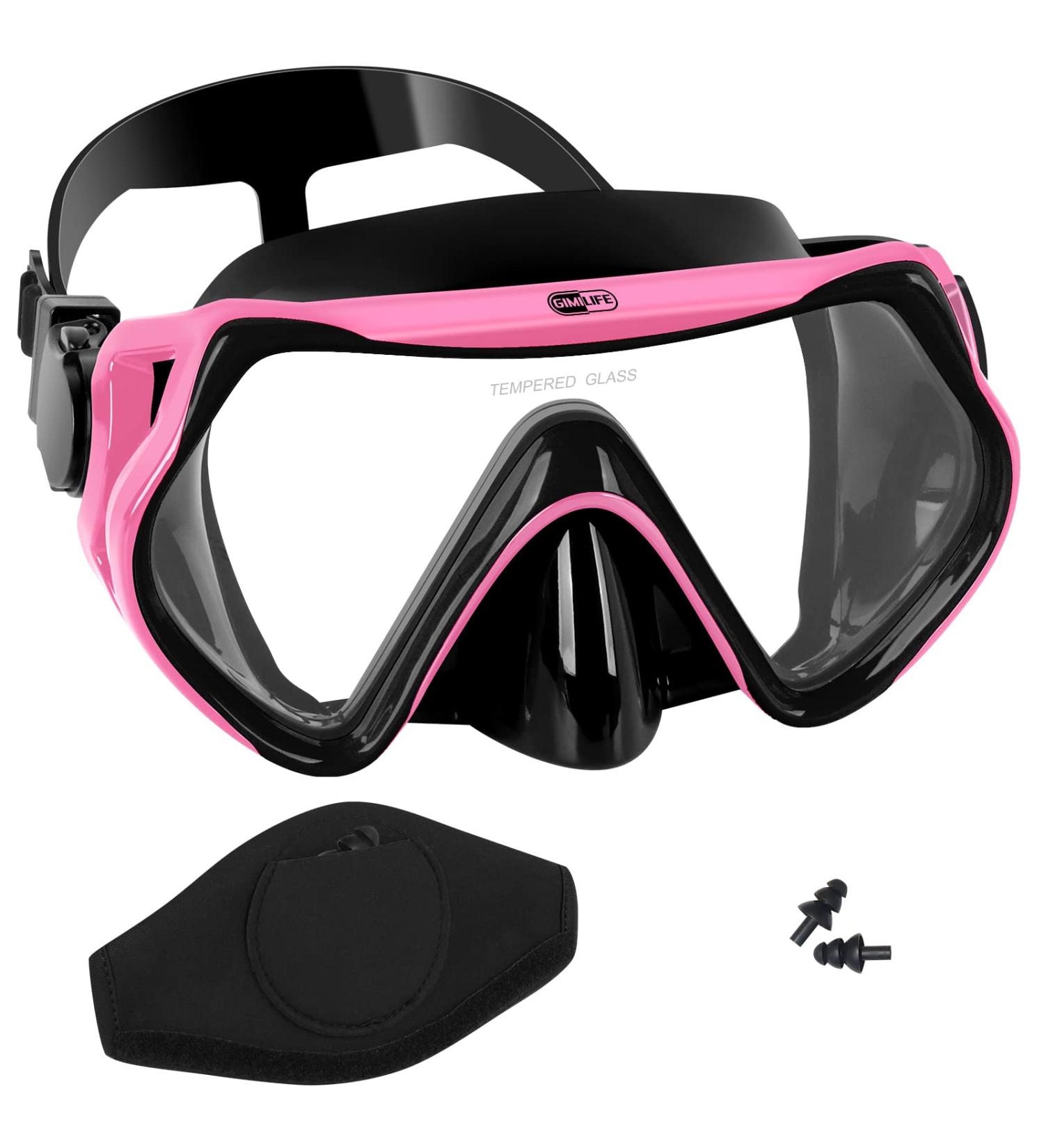 Gimilife Swim Mask - Anti-Fog Diving Goggles with Nose Cover and Earplugs for Adult Snorkeling & Scuba Dive - Black/Pink - Buy Online on SooperMarket.com