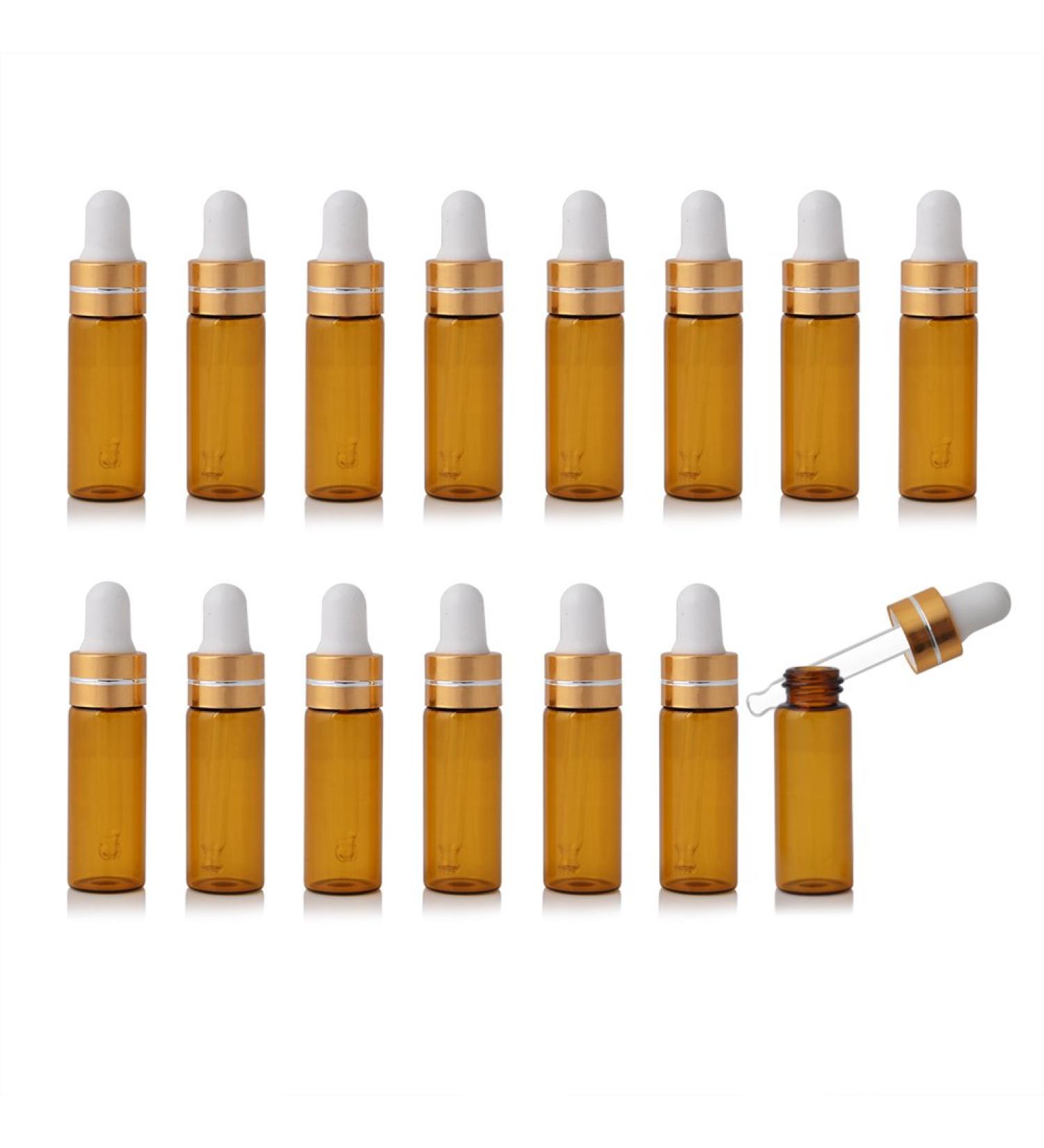 Enslz 15 Mini Amber Glass Bottles (5ml) - Refillable Essential Oil Perfume & Cosmetics Storage with Golden Screw Caps - Perfect for Samples & Travel - Buy Online on SooperMarket.com