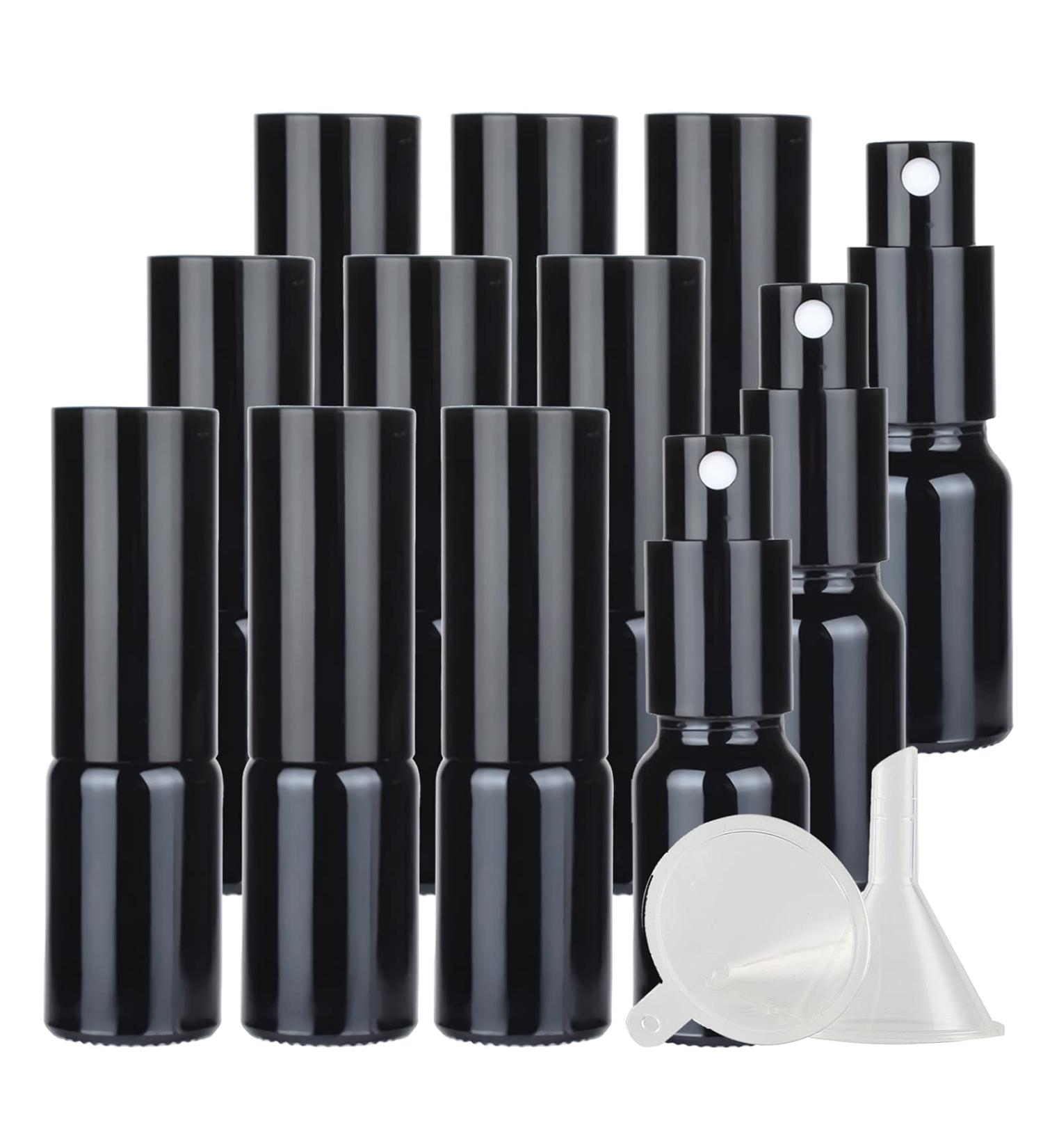 Zeoabsy 24pcs 10ml Shiny Black Glass Spray Bottles & 2 Funnels - Refillable Atomizers for Perfume Essential Oils & More - Buy Online on SooperMarket.com