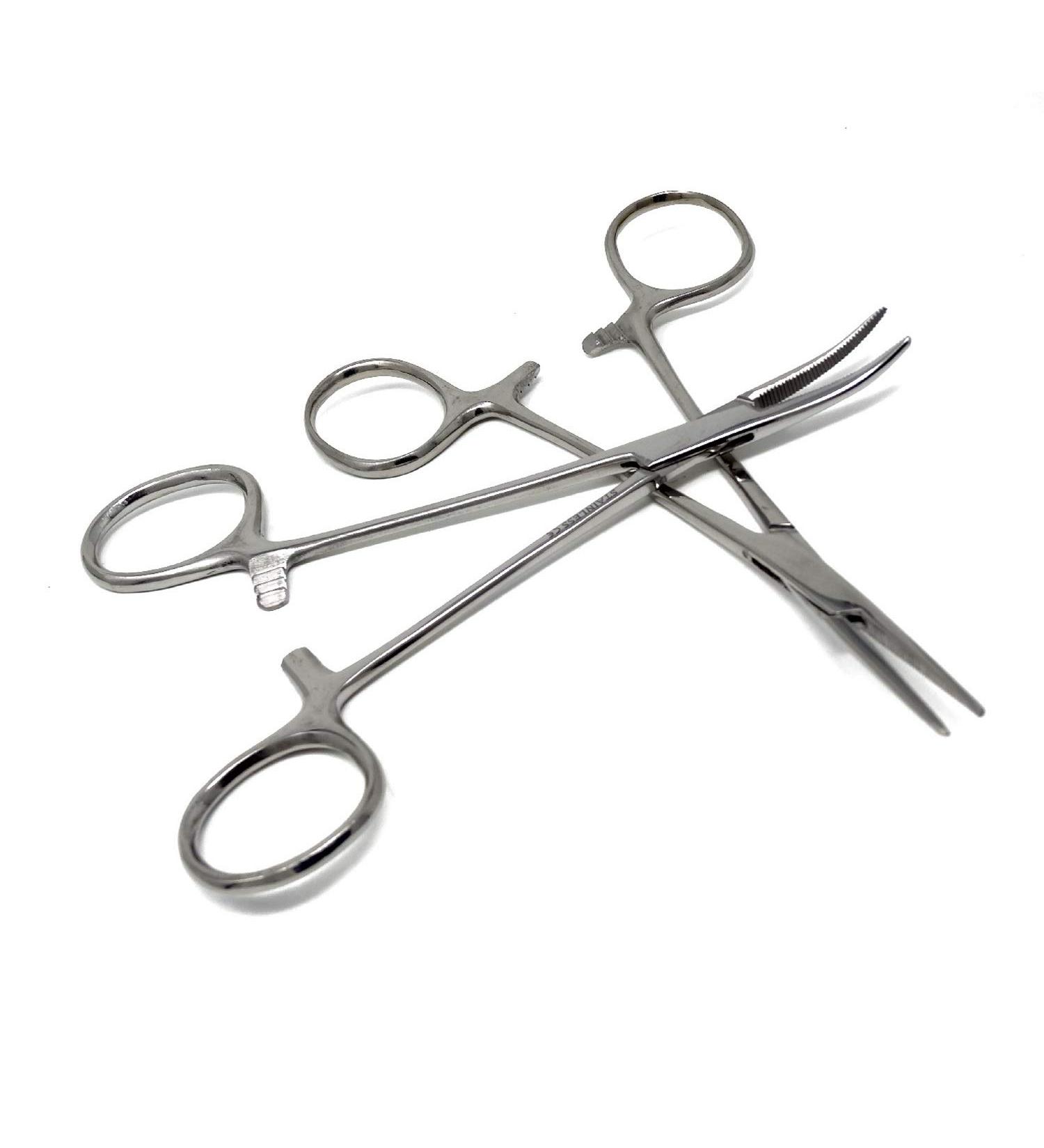 Two Piece Set - 5" Mosquito Hemostat Forceps with 3 Position Lockings Curved + Straight Teeth Polished Finish Pliers - Buy Online on SooperMarket.com