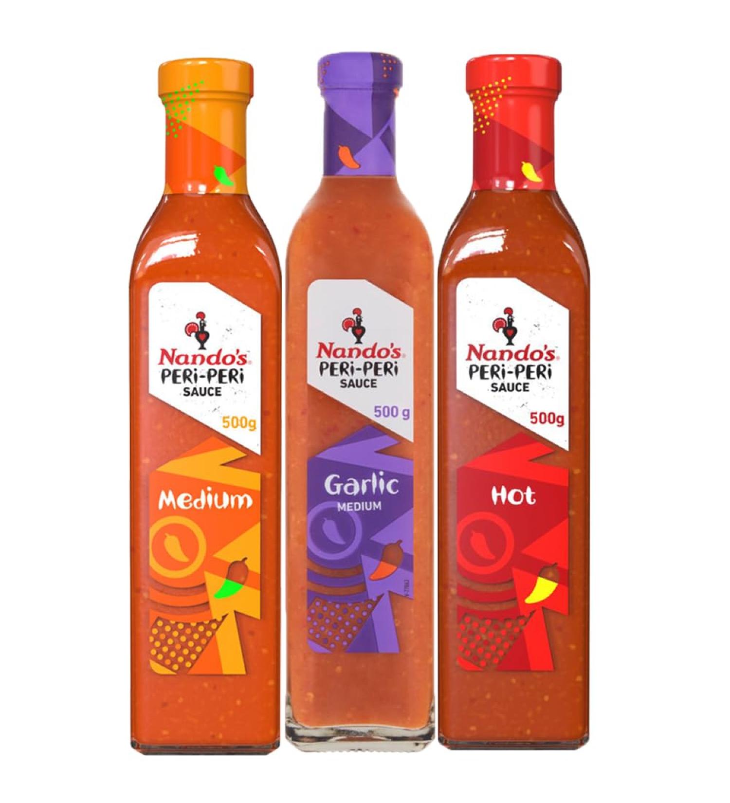 3 x 500g Selection Medium Hot Garlic Sauce Spicy Red Pepper Peri Peri Flavour Dressing Marinade Seasoning